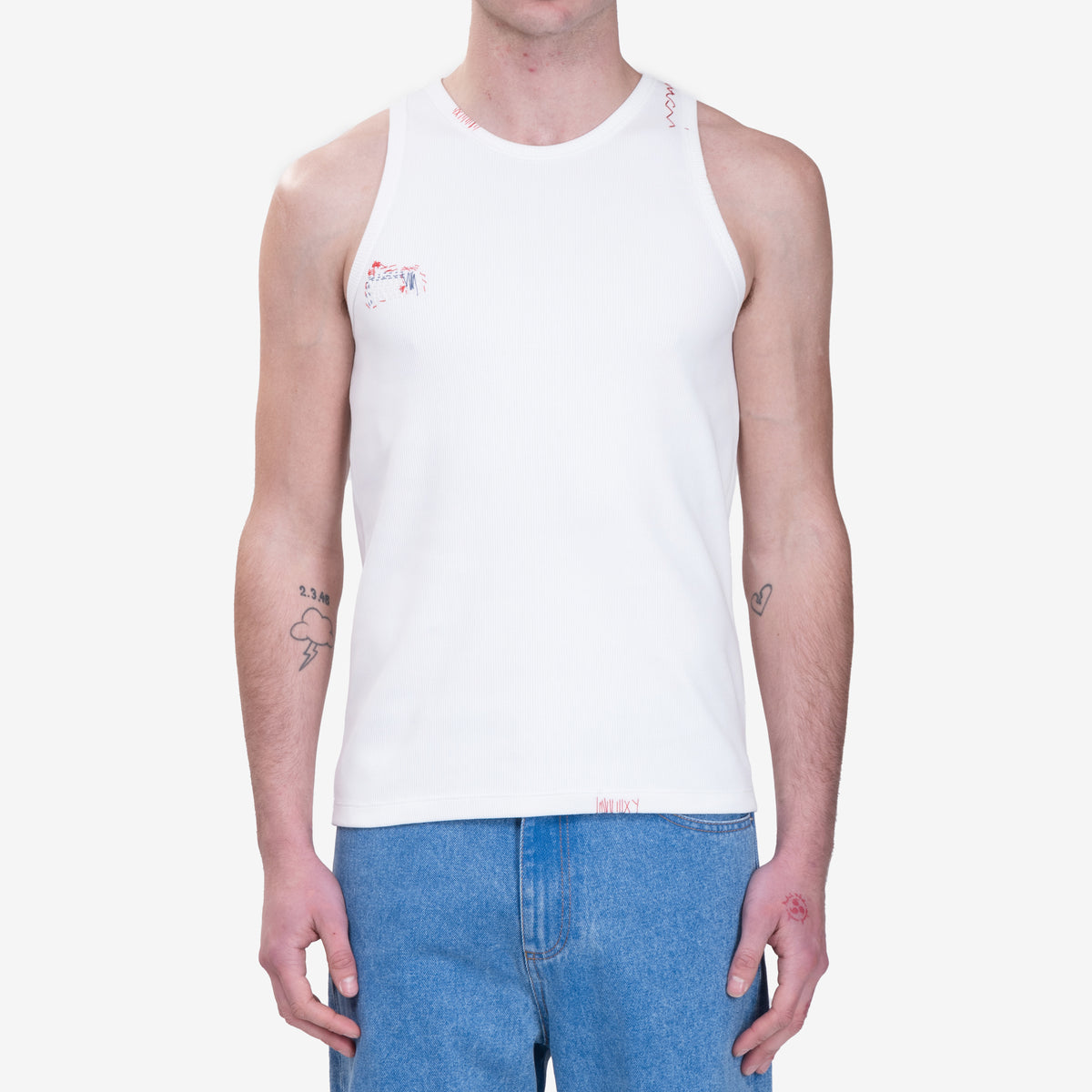 Mens MARNI Shoulder Logo Ribbed Tank Top in Lily White