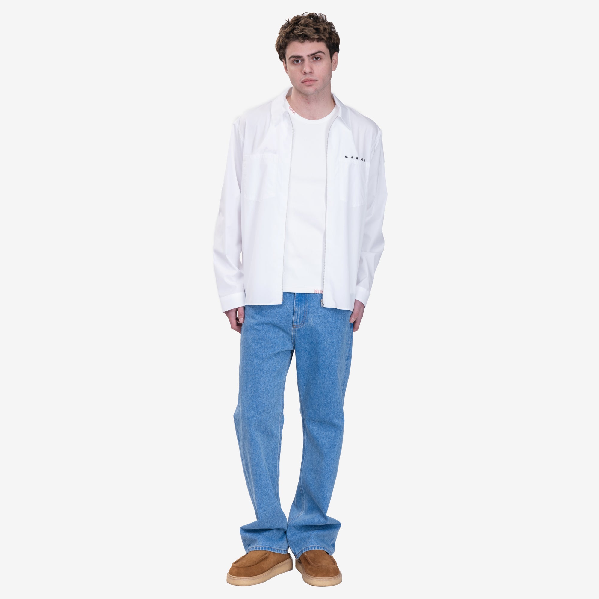 MARNI Hidden Logo Zip Poplin Shirt Lily White - 2