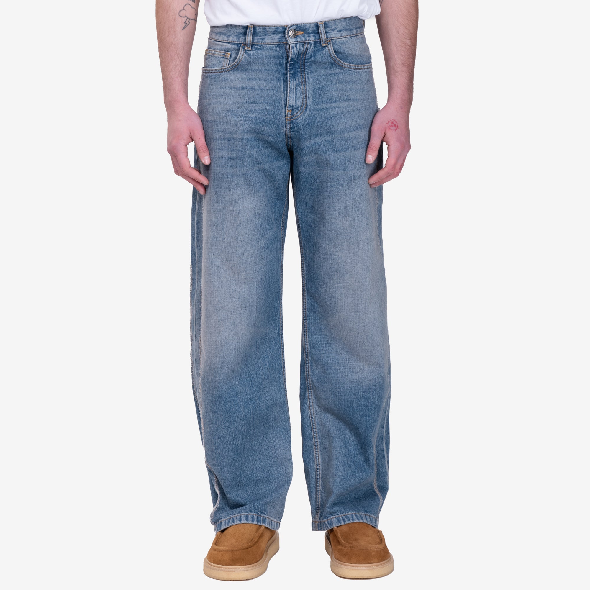 Palm Angels Curved Logo Loose Jeans Light Blue - 1