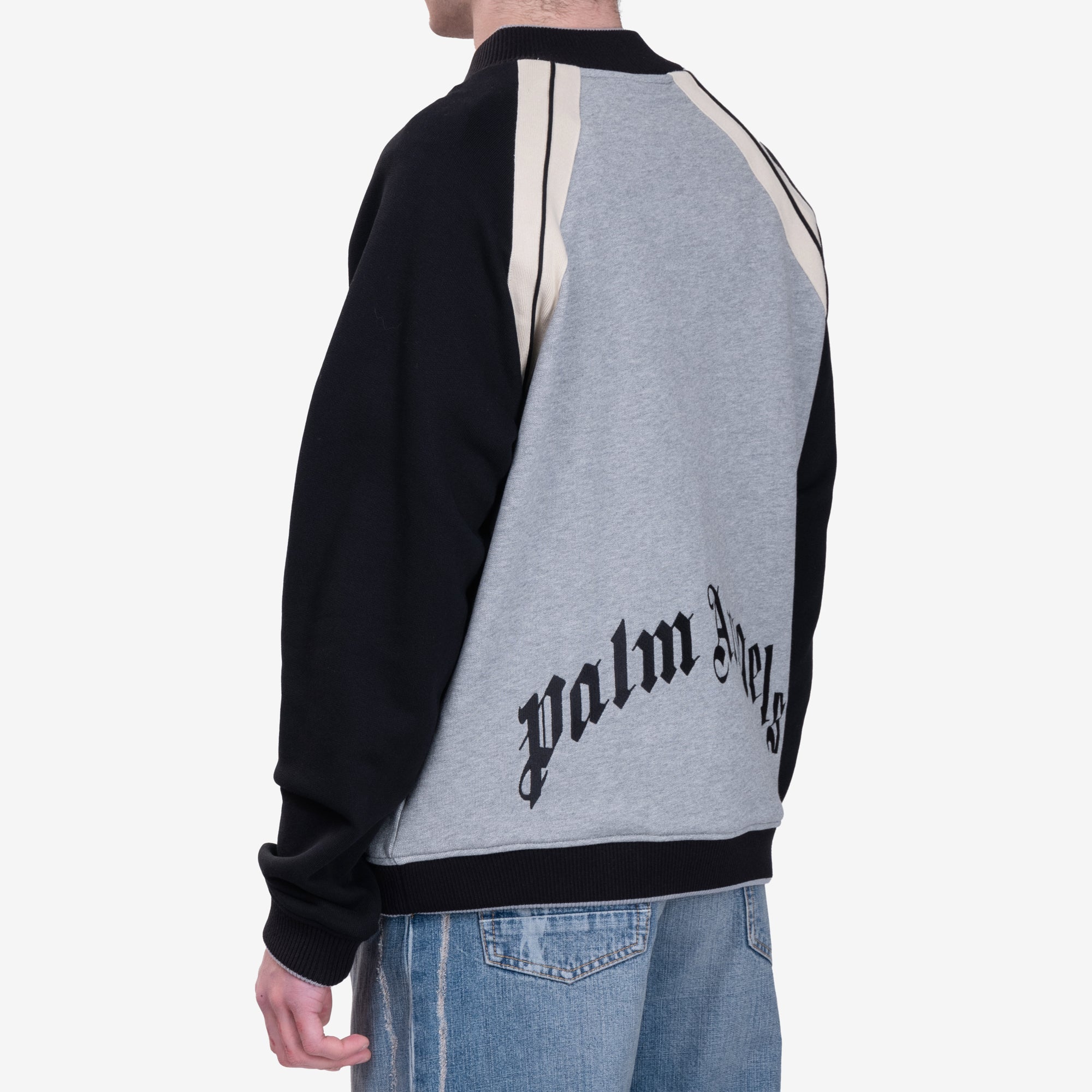 Palm Angels Curved Logo Track Varsity Jacket Melange Grey - 4