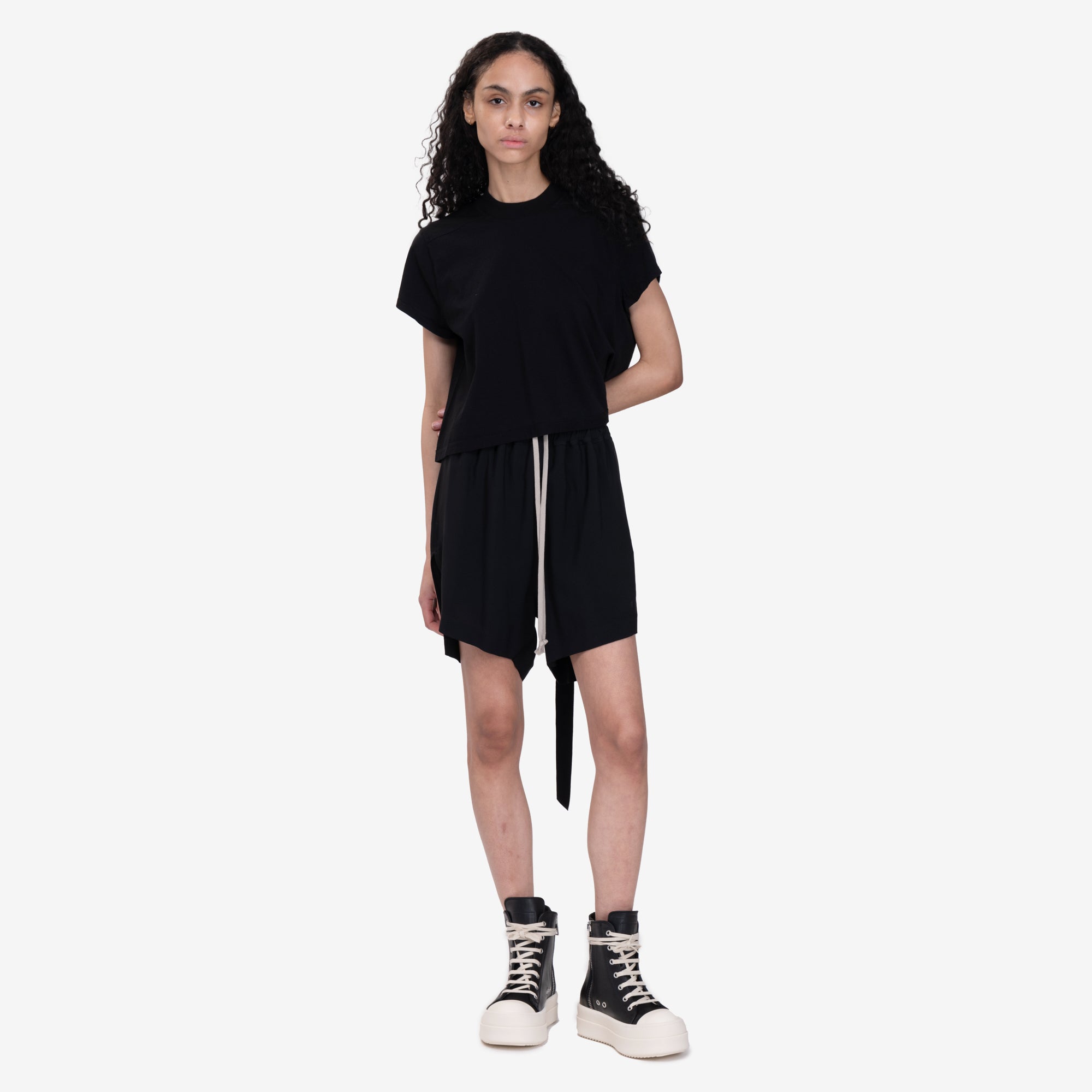 Rick Owens DRKSHDW Womens Cropped Small Level T-Shirt Black - 2