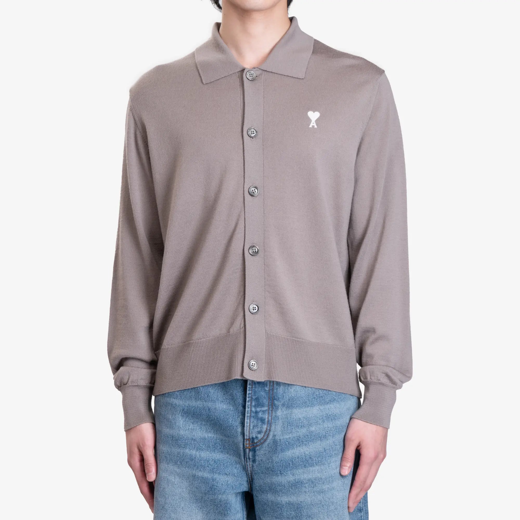 AMI Off White ADC Shirt Collar Cardigan Ash - 1
