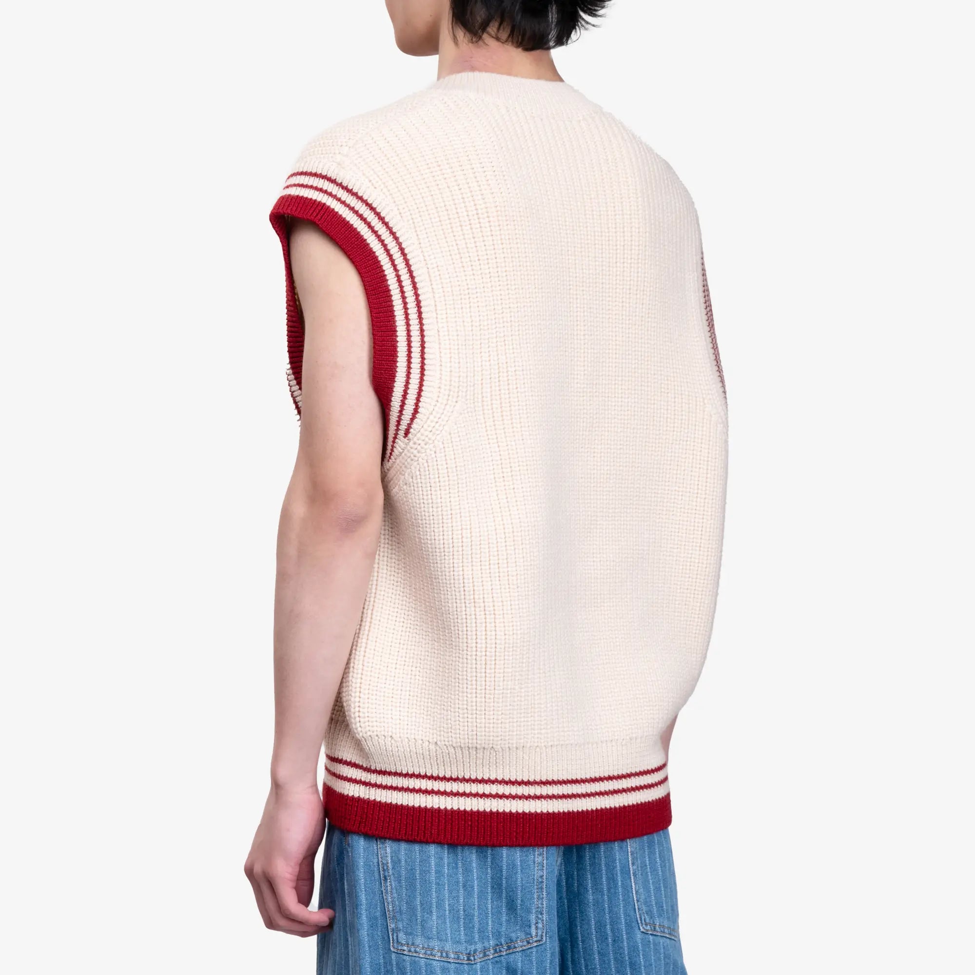 AMI Ribbed Sleeveless V - Neck Sweater White Cream - 4