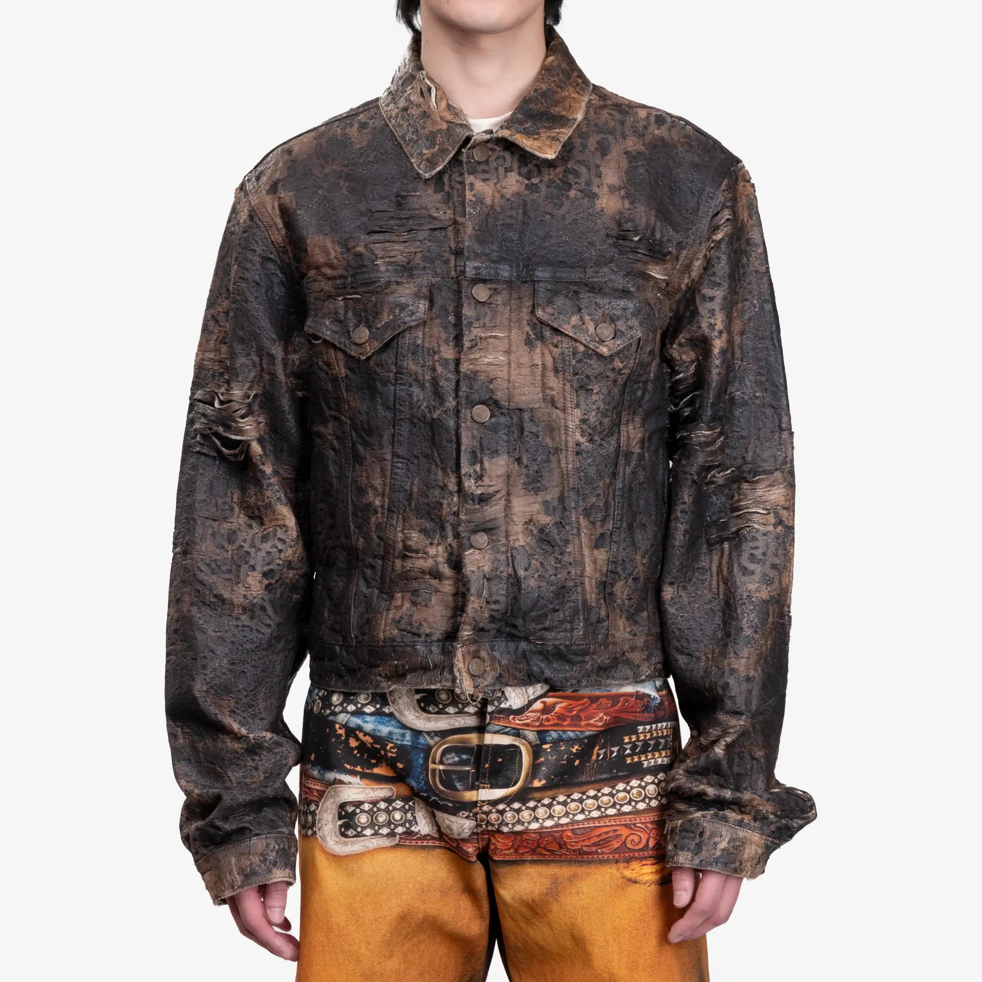 Acne Studios Distressed Monogram Denim Jacket Brown - 1