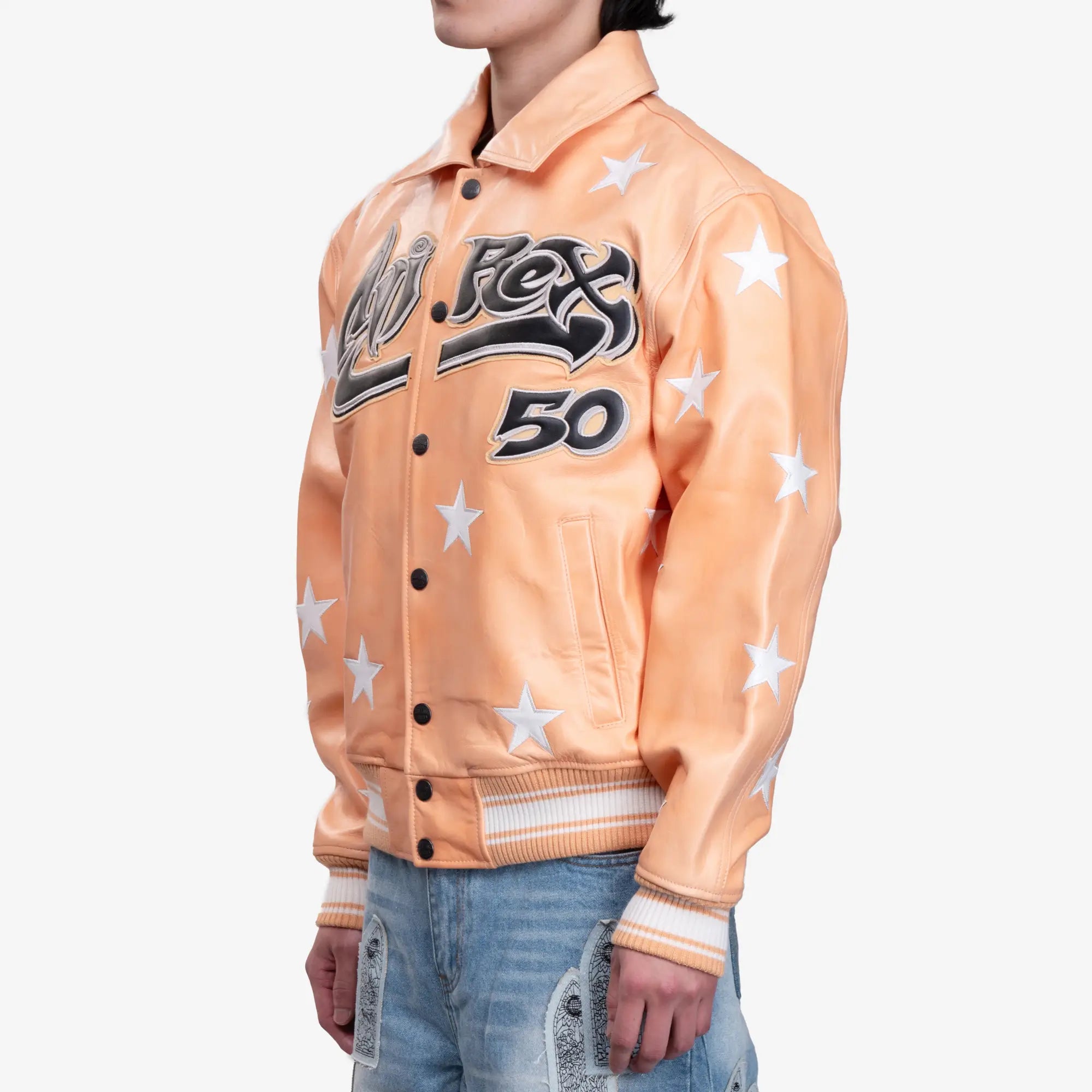 ヘルスター x アヴィレックス メンズ A2 レザージャケット（オレンジ）