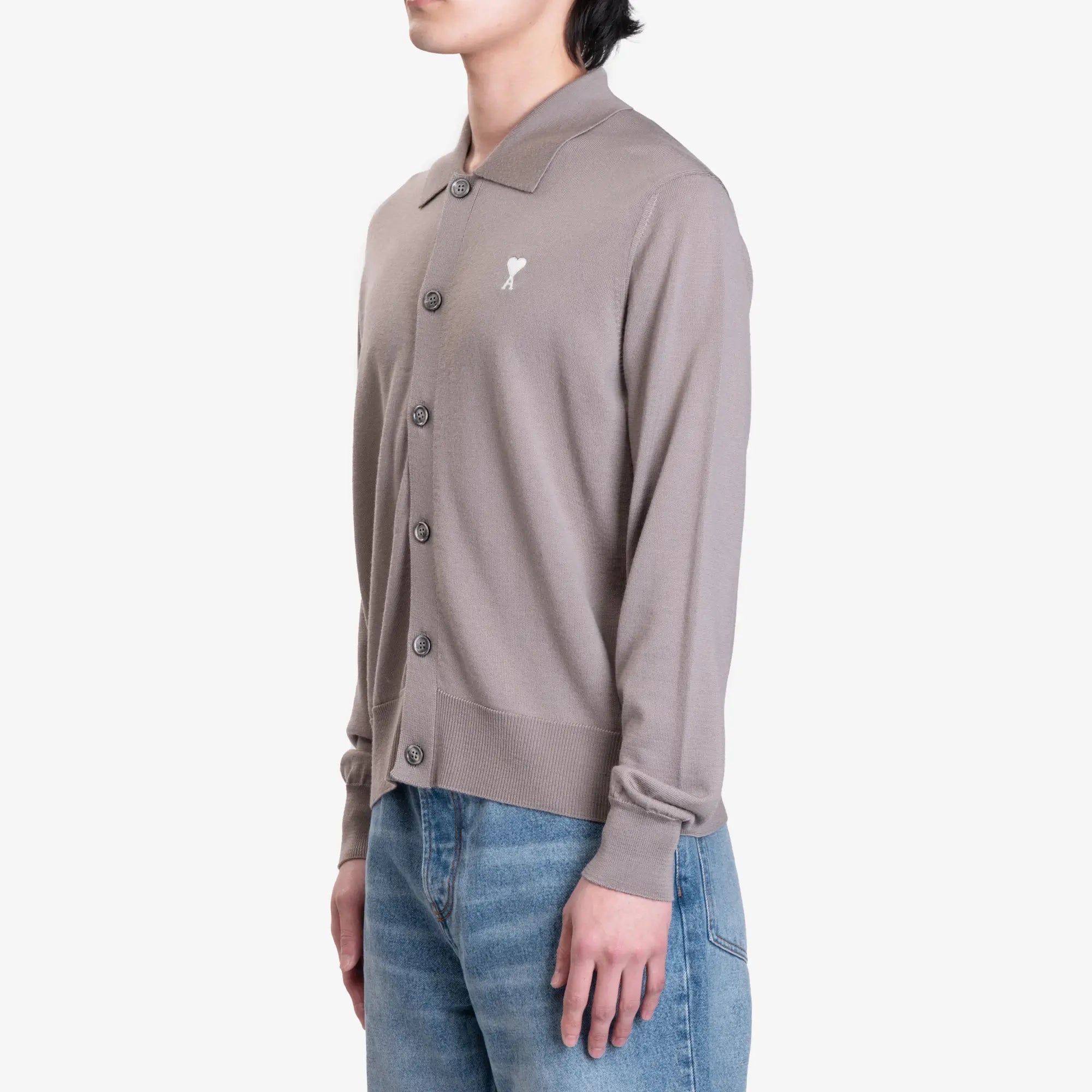 AMI Off White ADC Shirt Collar Cardigan Ash - 3