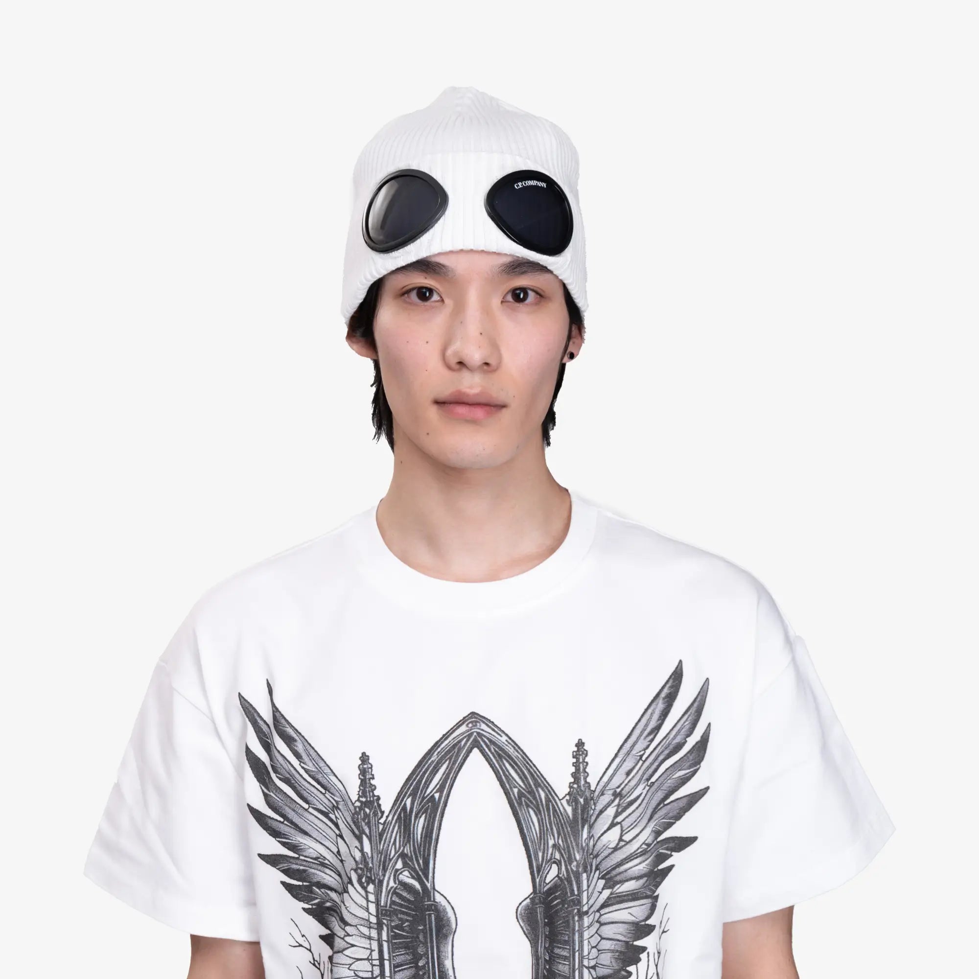 C.P. Company Cotton Goggle Beanie Gauze White - 2