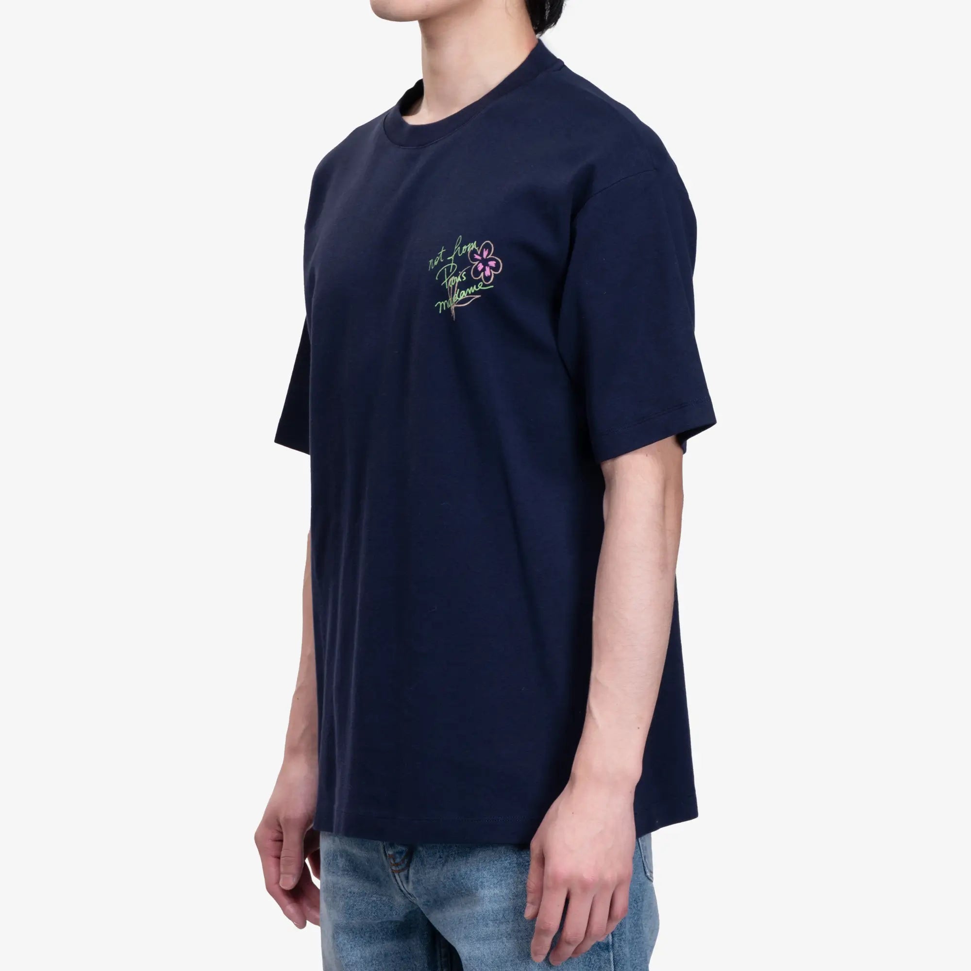 Drôle de Monsieur Le T-Shirt Slogan Esquisse Navy - 3