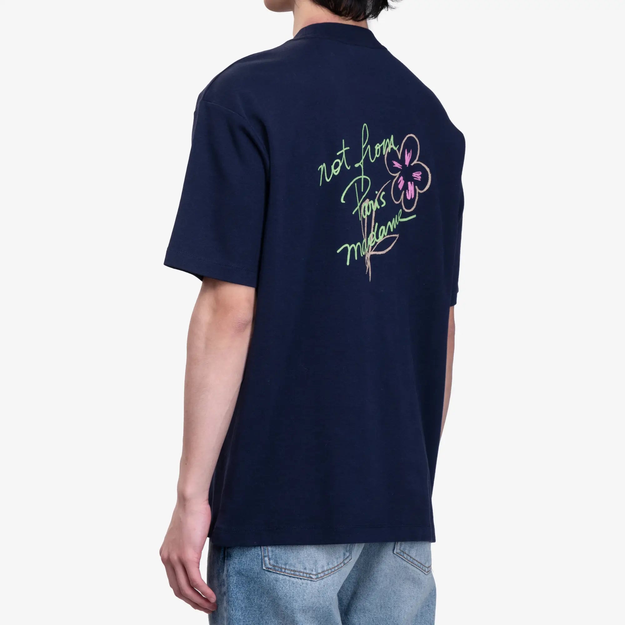 Drôle de Monsieur Le T-Shirt Slogan Esquisse Navy - 4