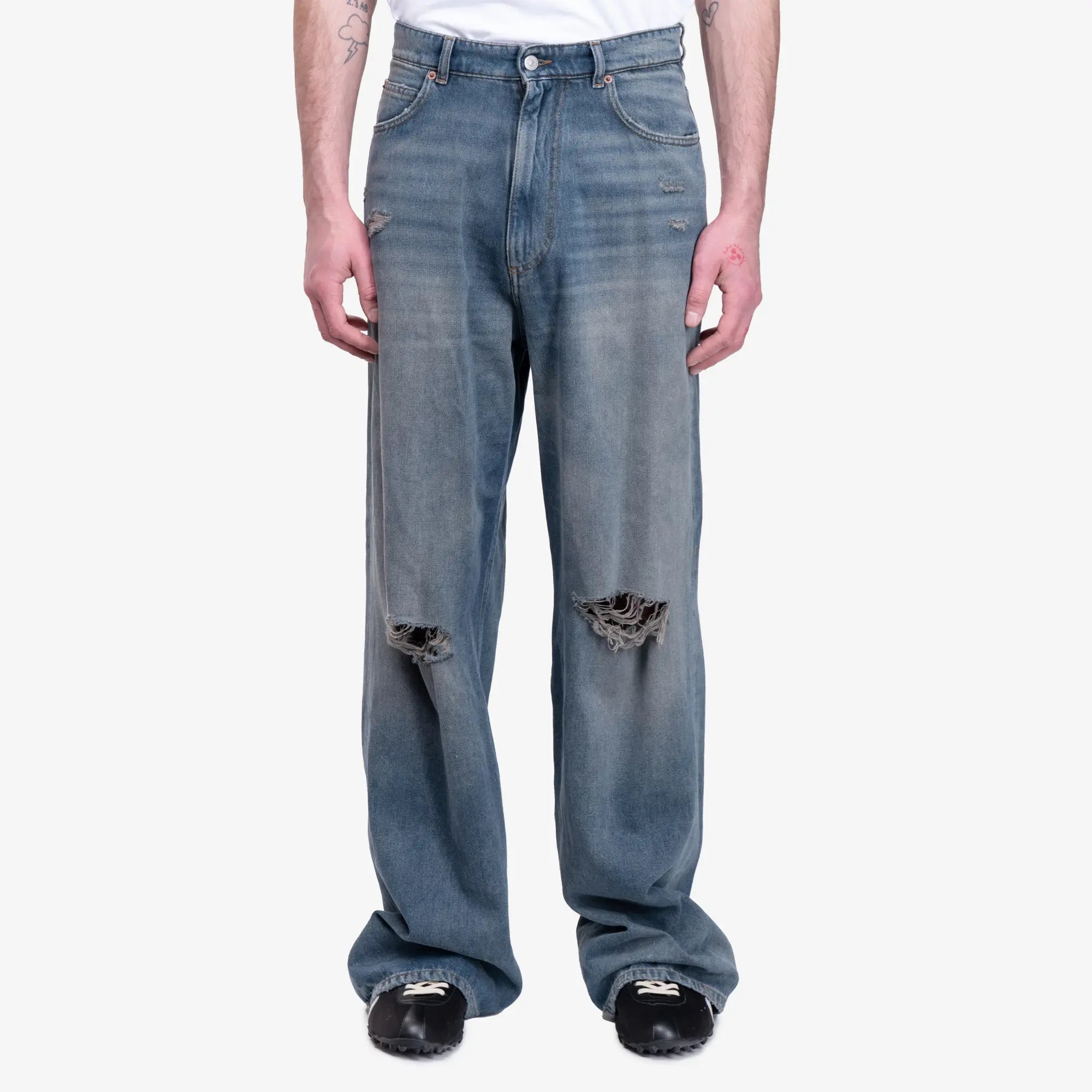 MM6 Ripped Wide Leg Jeans Grey Blue - 1