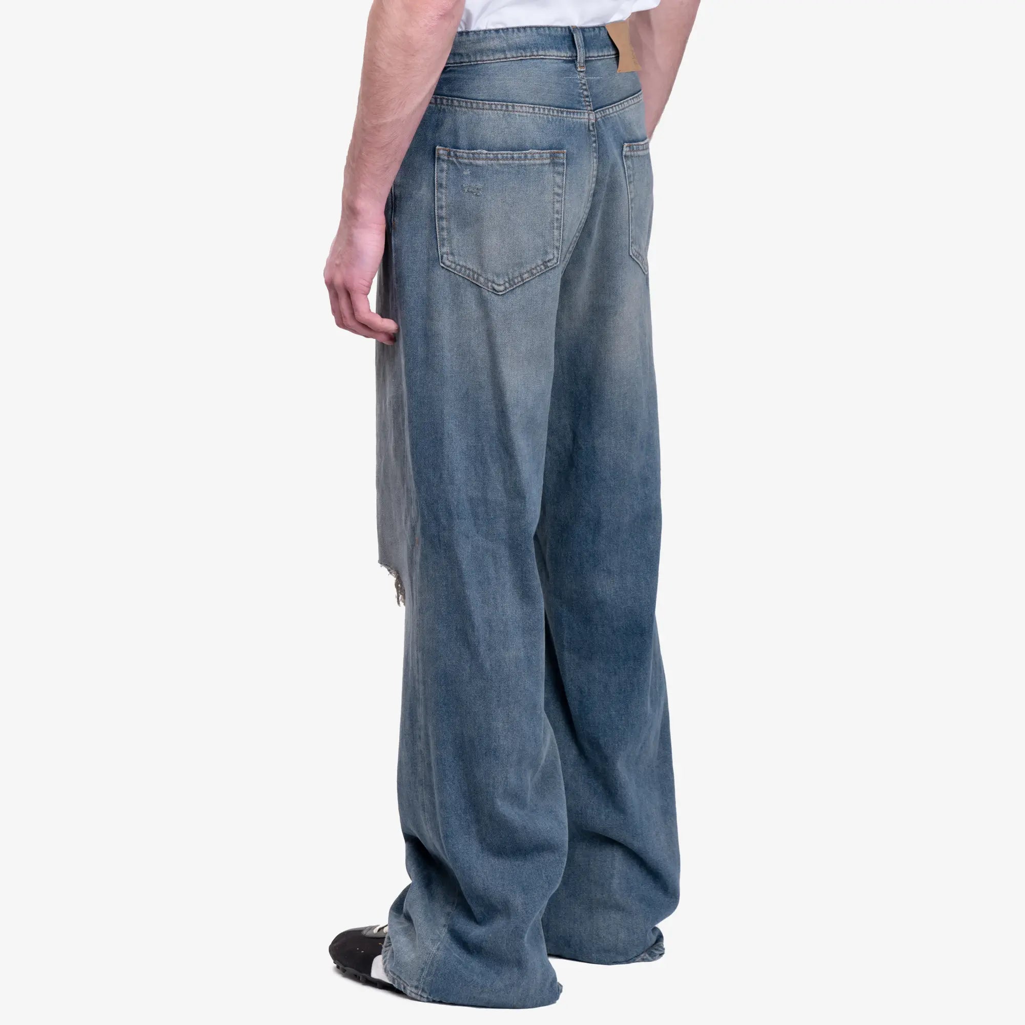 MM6 Ripped Wide Leg Jeans Grey Blue - 4