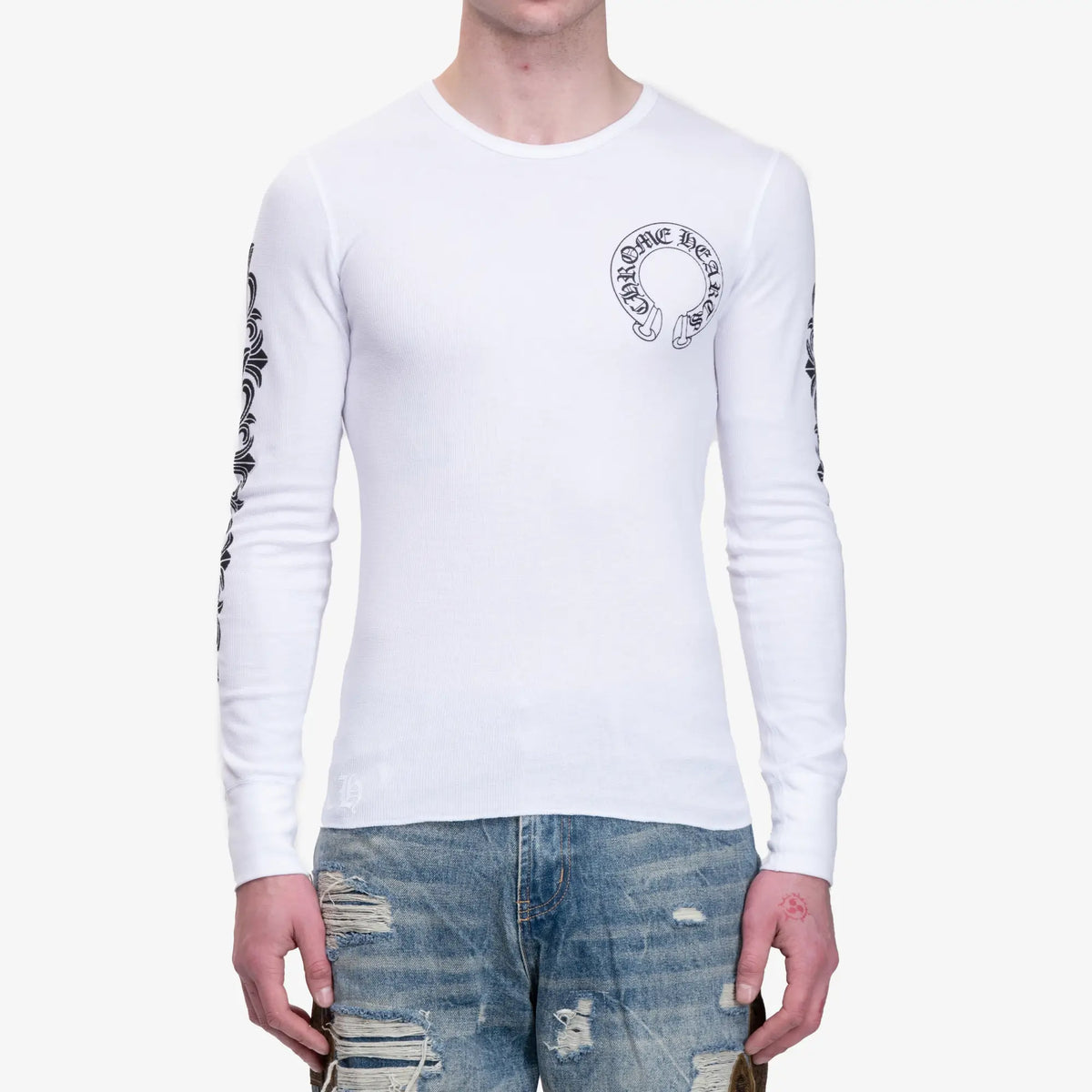 Chrome Hearts Mens CH Floral Thermal LS T-Shirt in White