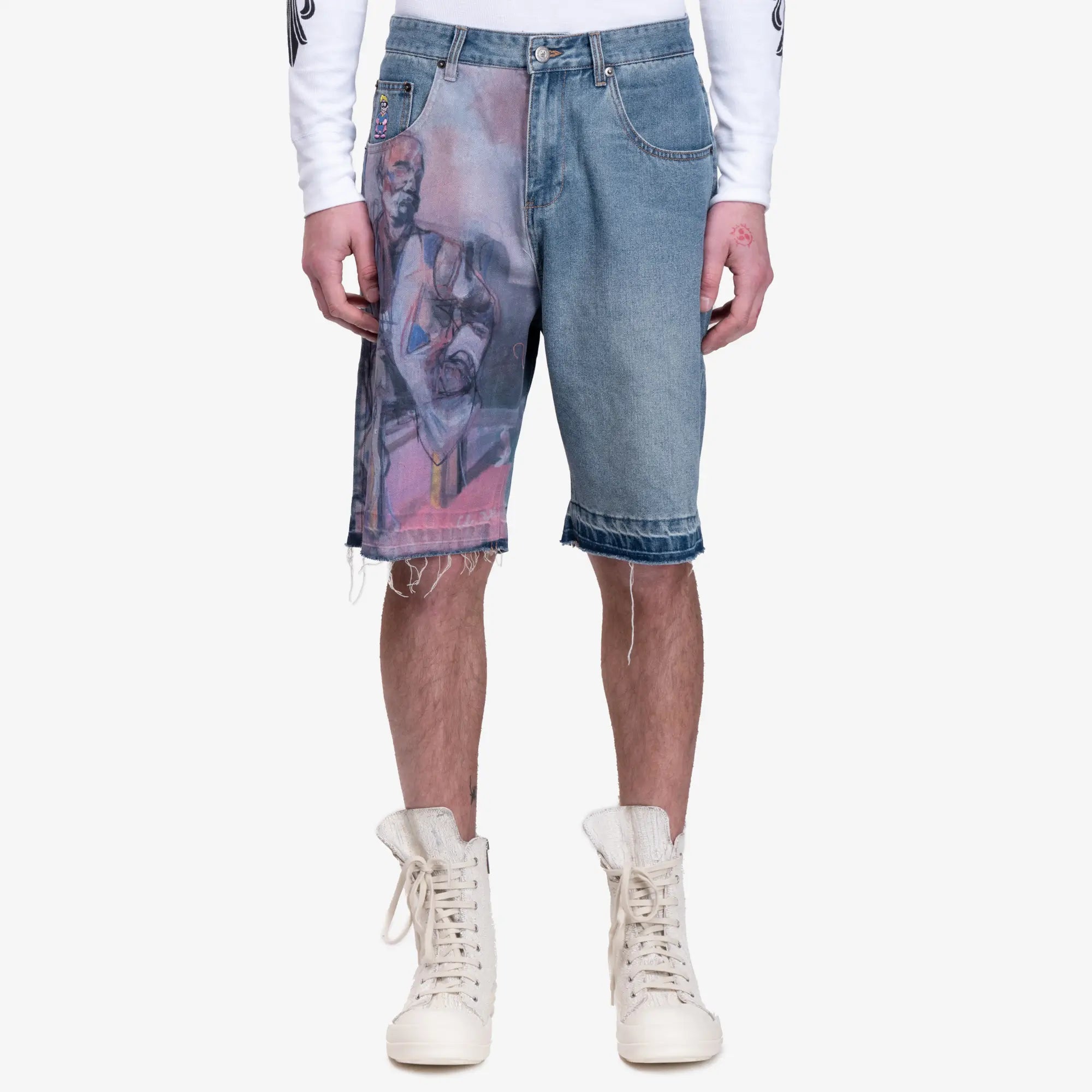 KidSuper Painted Panel Shorts Light Wash - 1