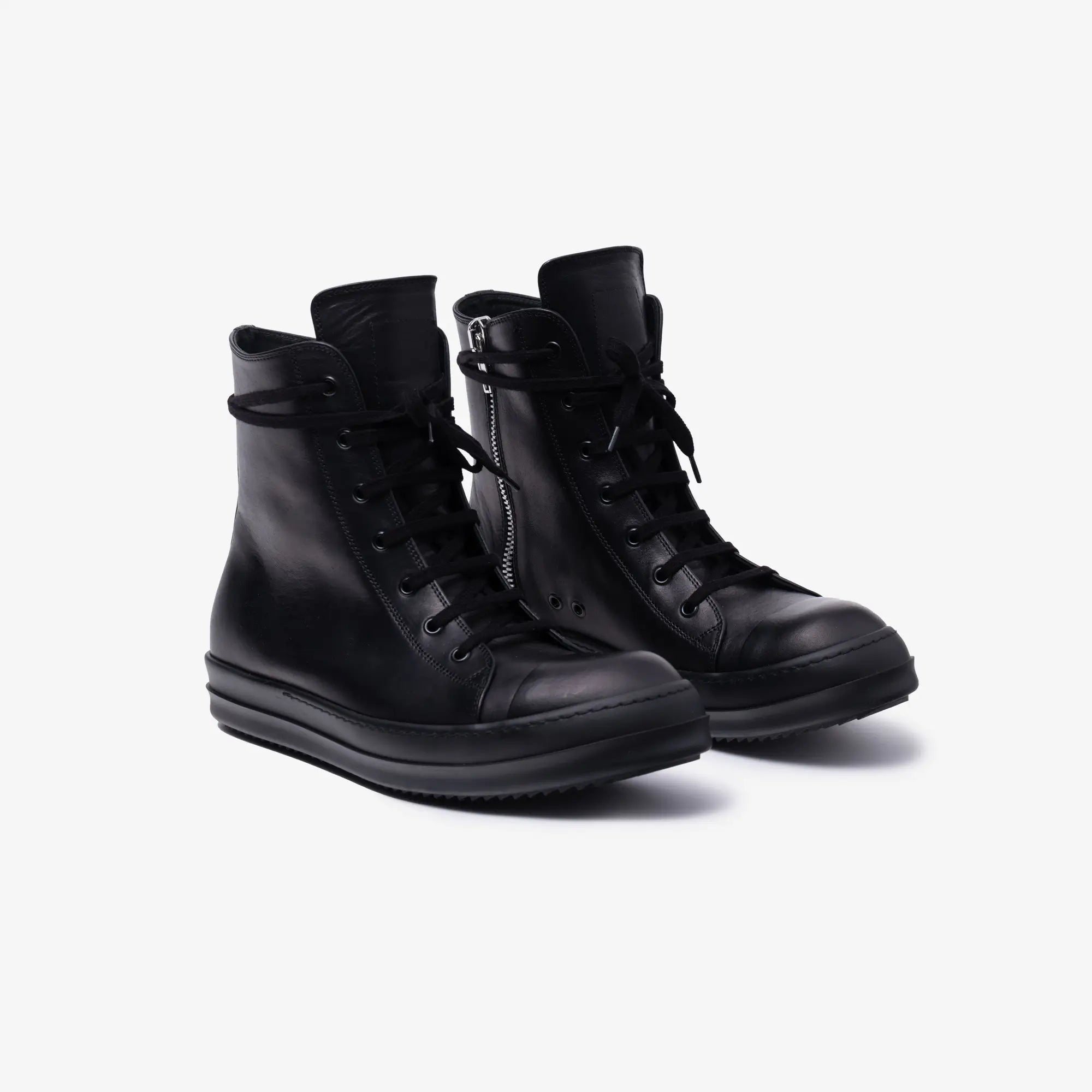 Rick Owens High - Top Leather Sneakers Black/Black/Black - 1