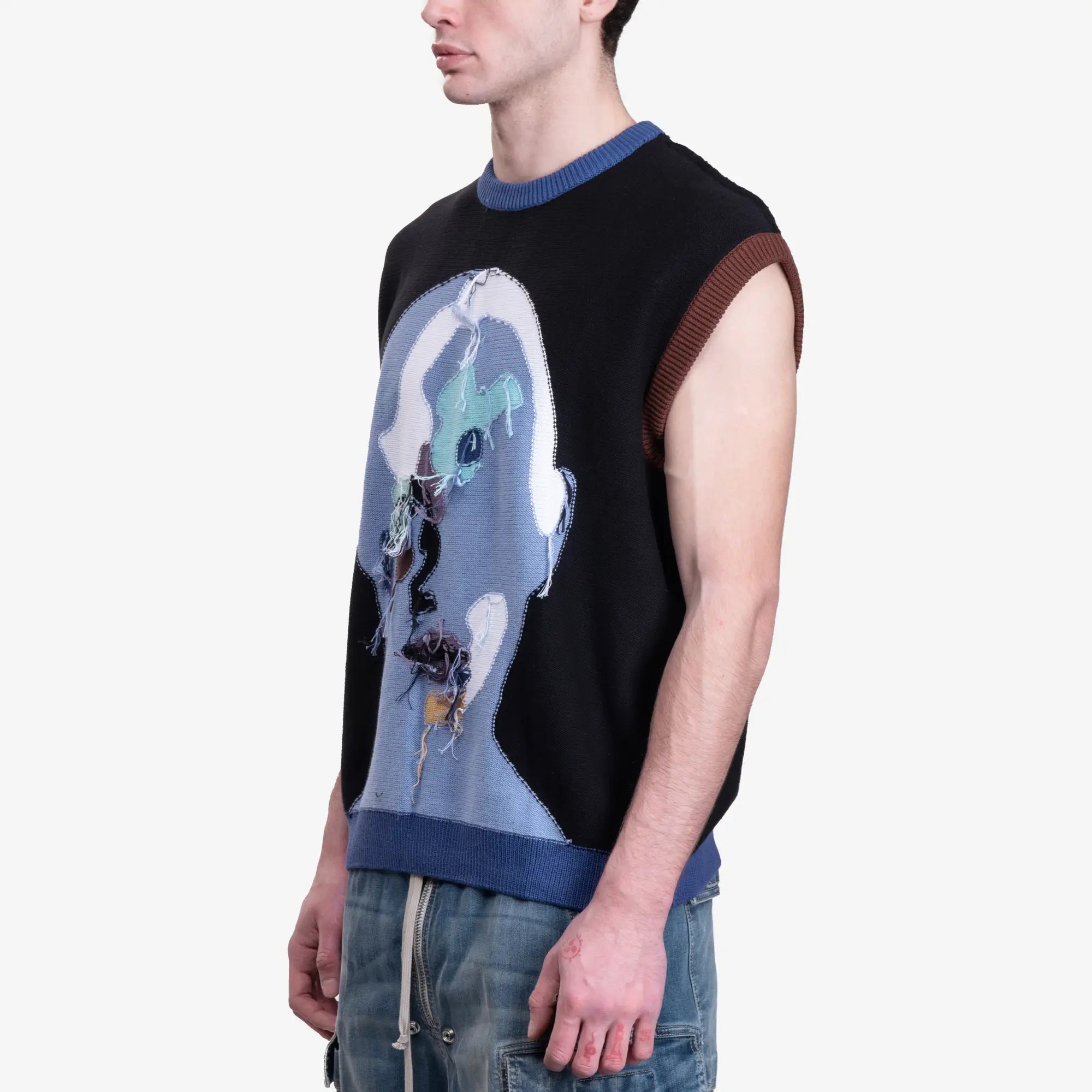 KidSuper Reverse Knit Patchwork Face Vest Blue - 3