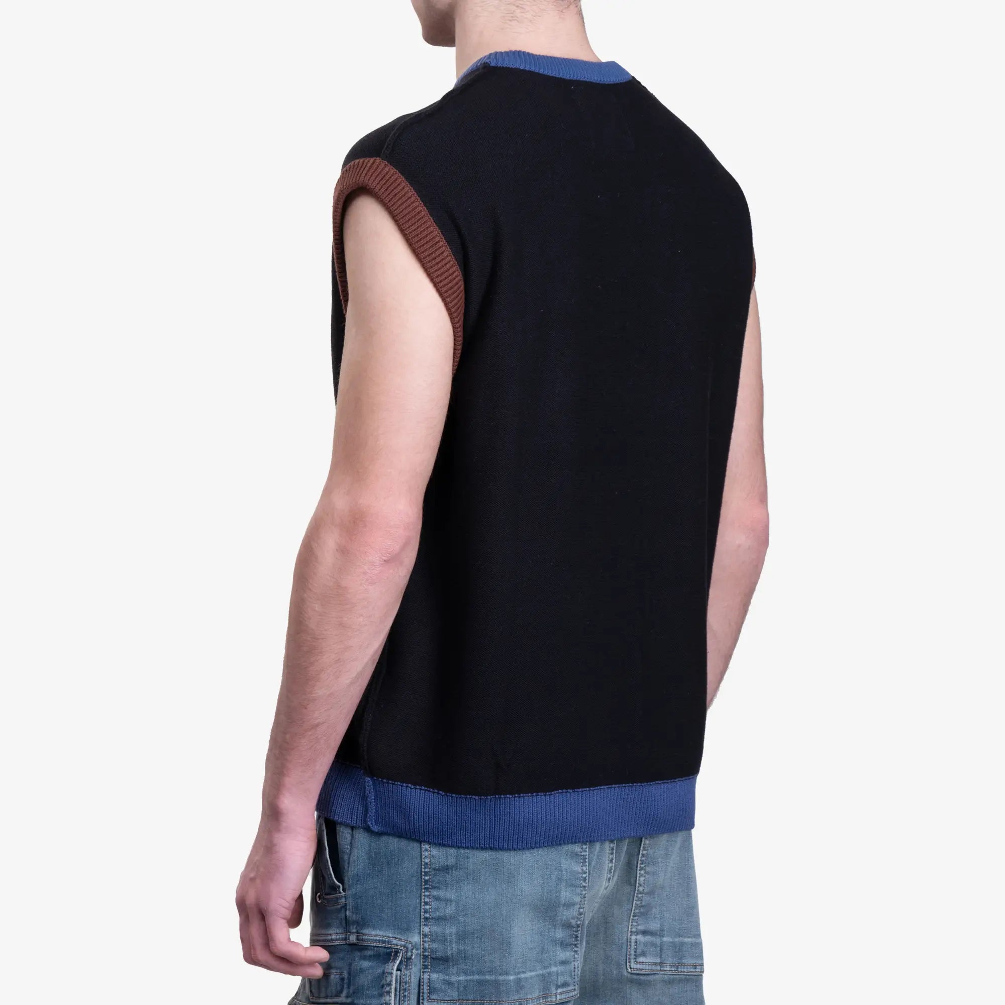 KidSuper Reverse Knit Patchwork Face Vest Blue - 4