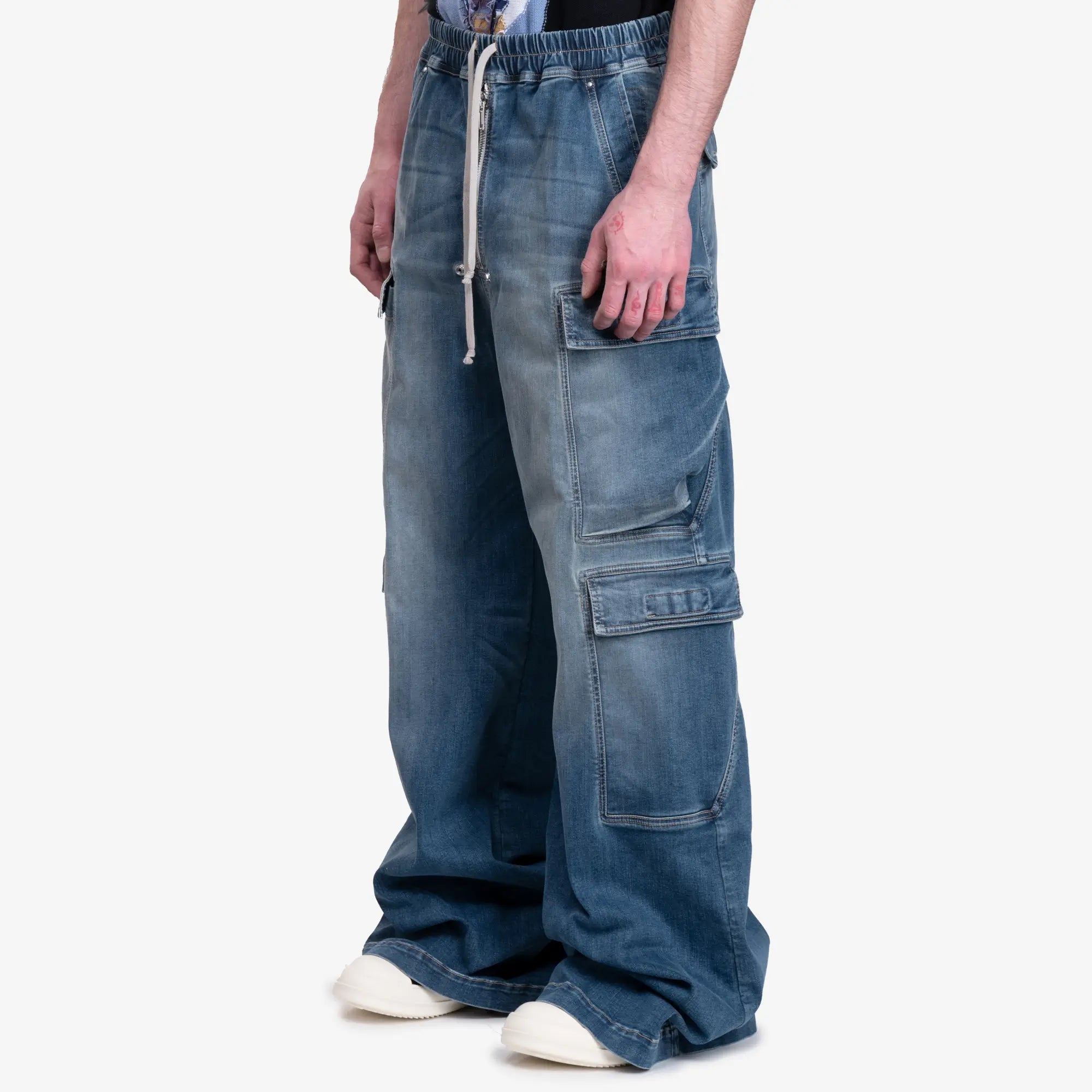 Rick Owens DRKSHDW Unisex Double Cargo Jumbo Bela Pants Washed Indigo - 3