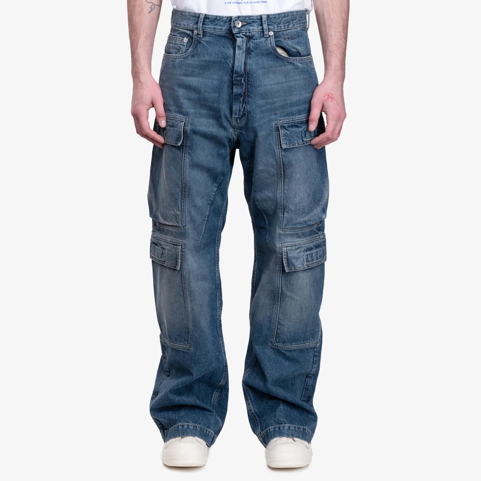 Rick Owens DRKSHDW Double Cargo Jeans Washed Indigo - 1