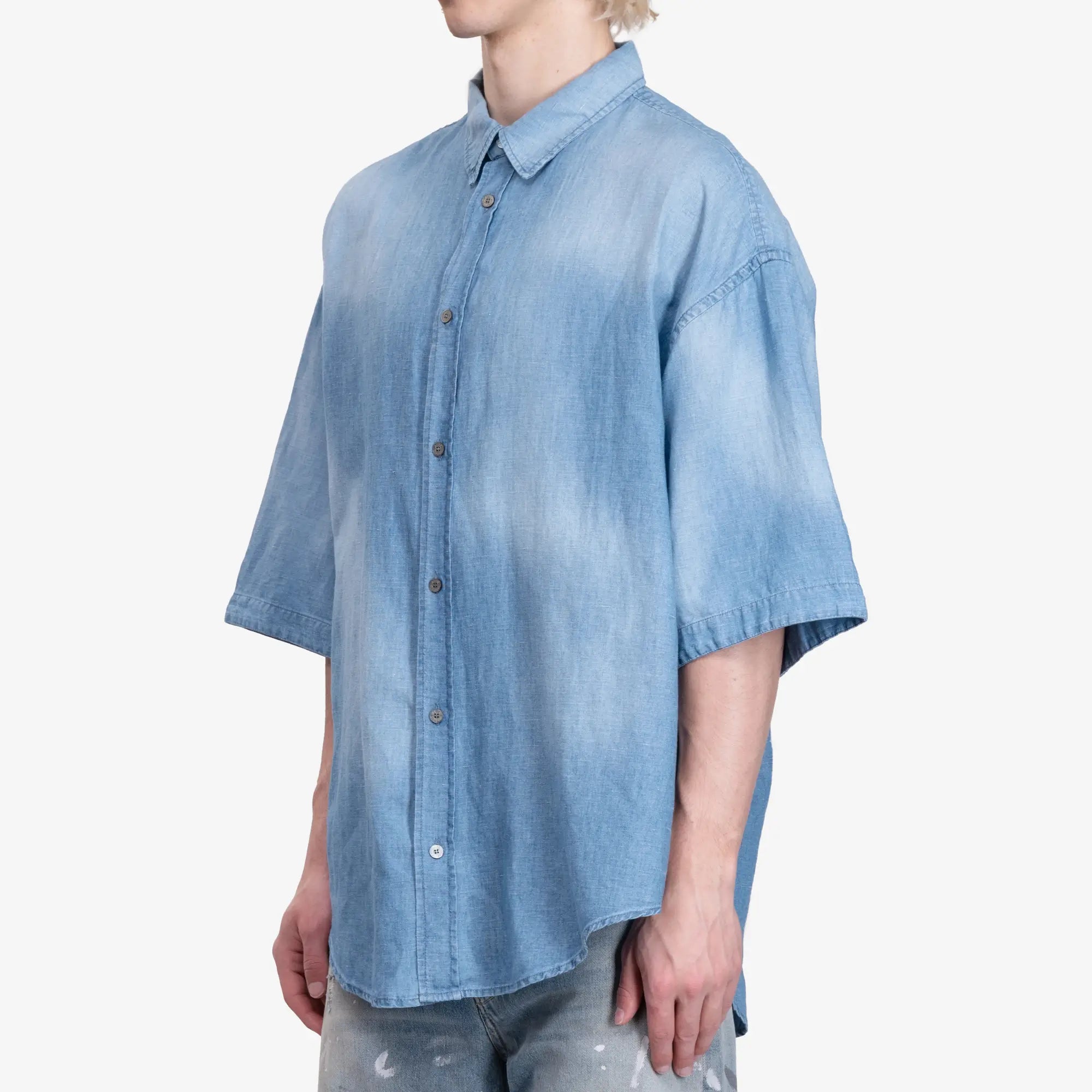 Acne Studios Logo Stamp Button Up Shirt Mid Blue - 3