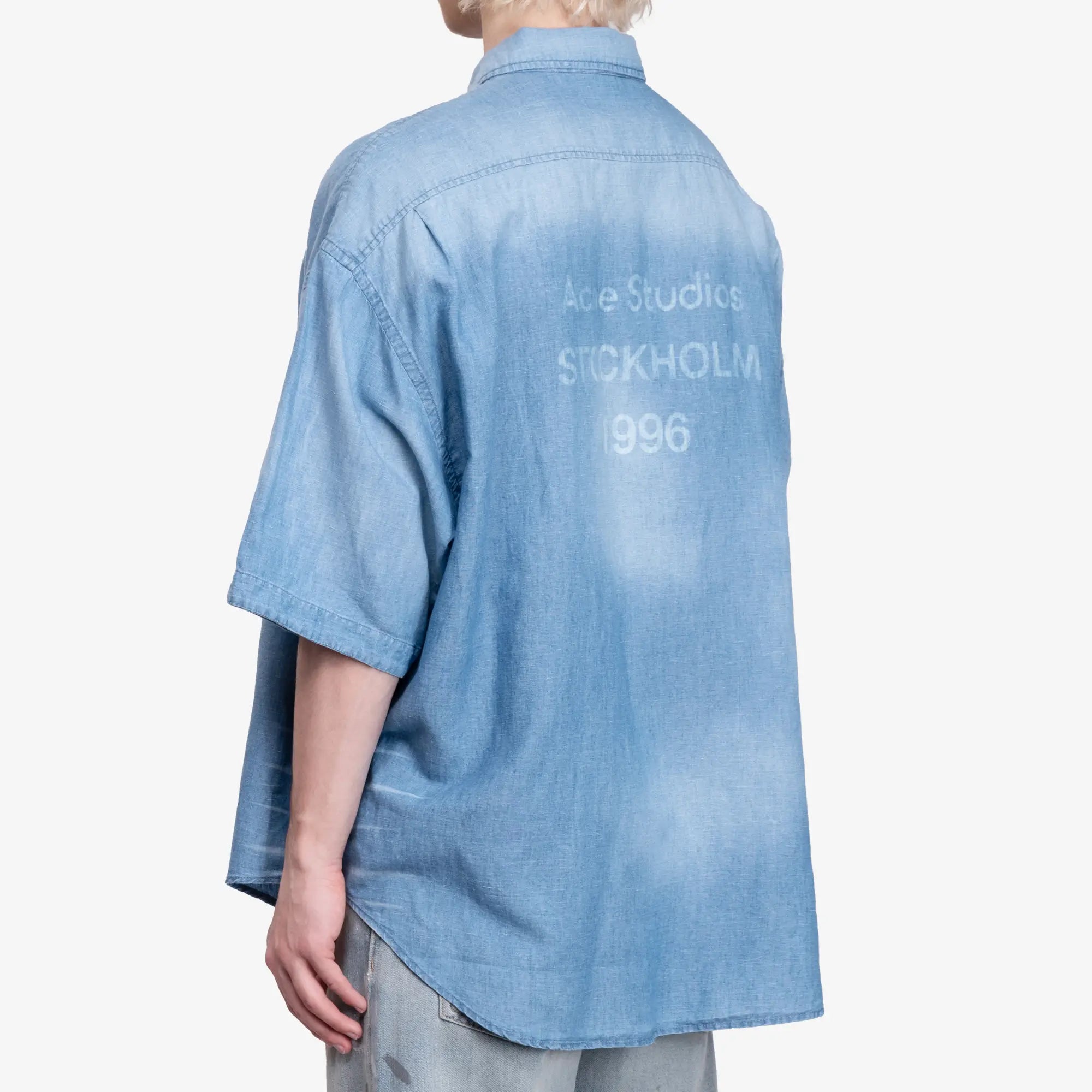 Acne Studios Logo Stamp Button Up Shirt Mid Blue - 4