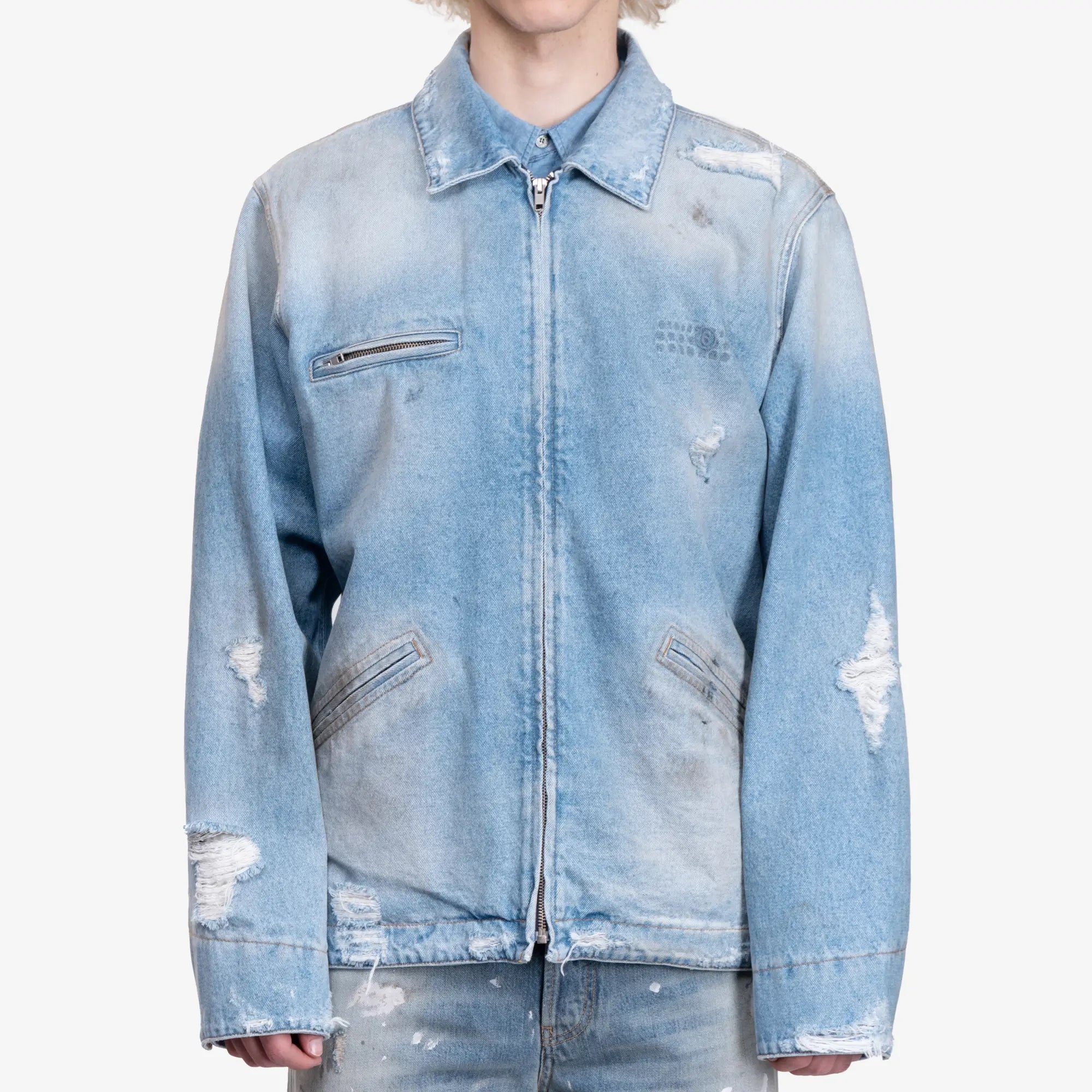 MM6 Distressed Work Jacket Medium Blue - 1