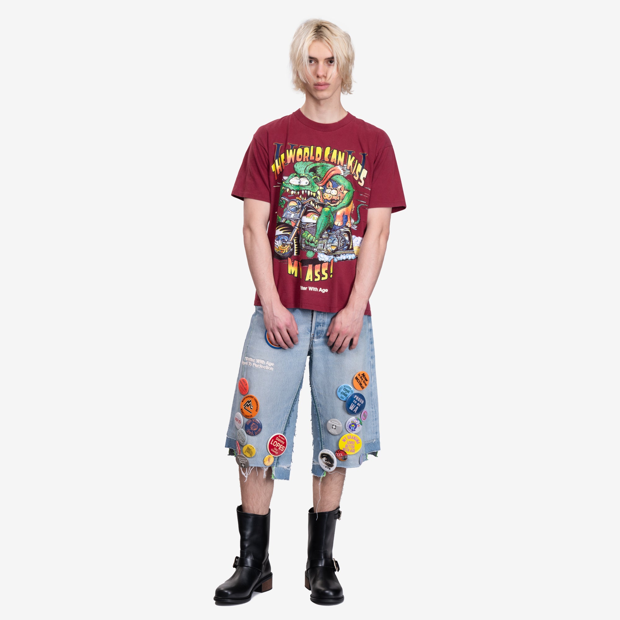 Better With Age Campaign Triple Wide Long Denim Shorts Indigo - 8