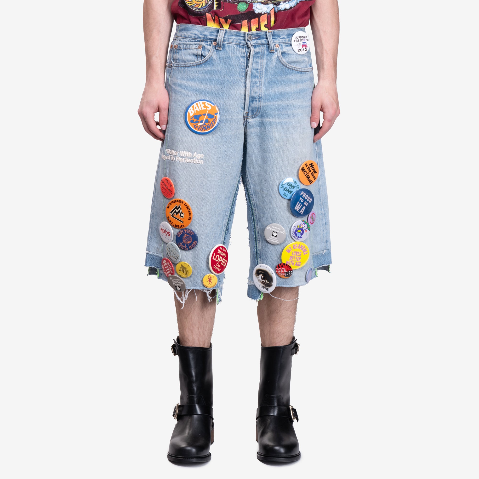 Better With Age Campaign Triple Wide Long Denim Shorts Indigo - 1