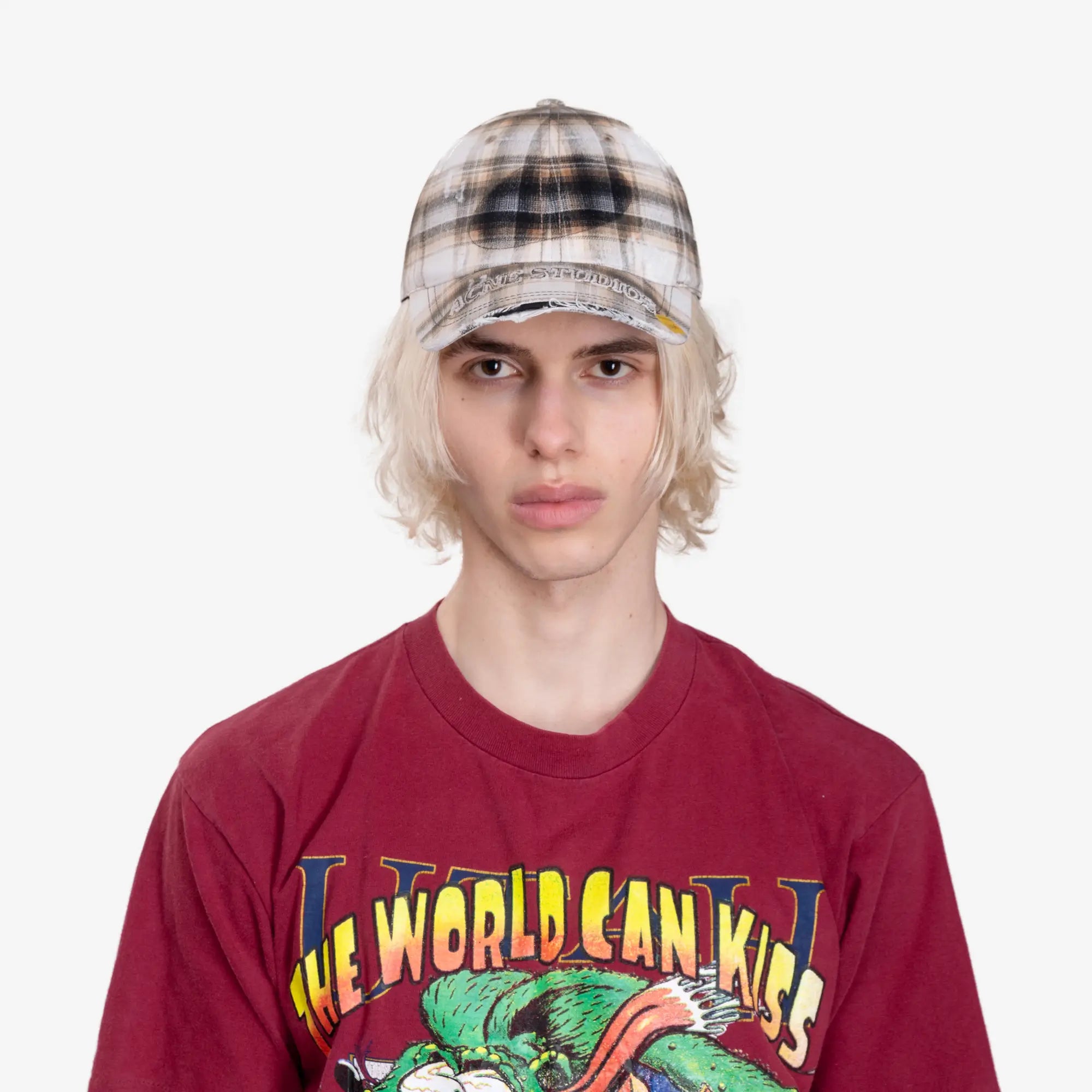 Acne Studios Distressed Check Cap White/Black - 2