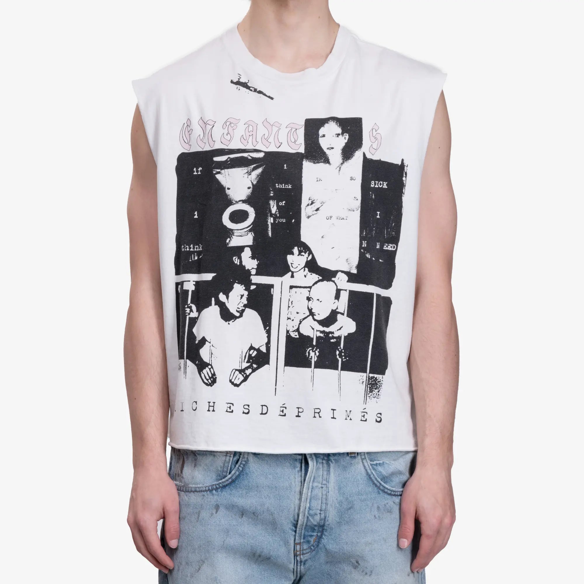 Enfants Riches Deprimes Endless Blockades Cut Off T-Shirt Faded White - 1