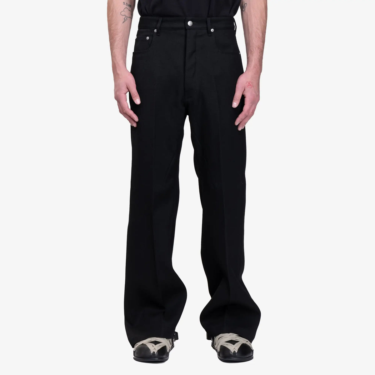 Rick Owens Mens Geth Jeans in Black Wool