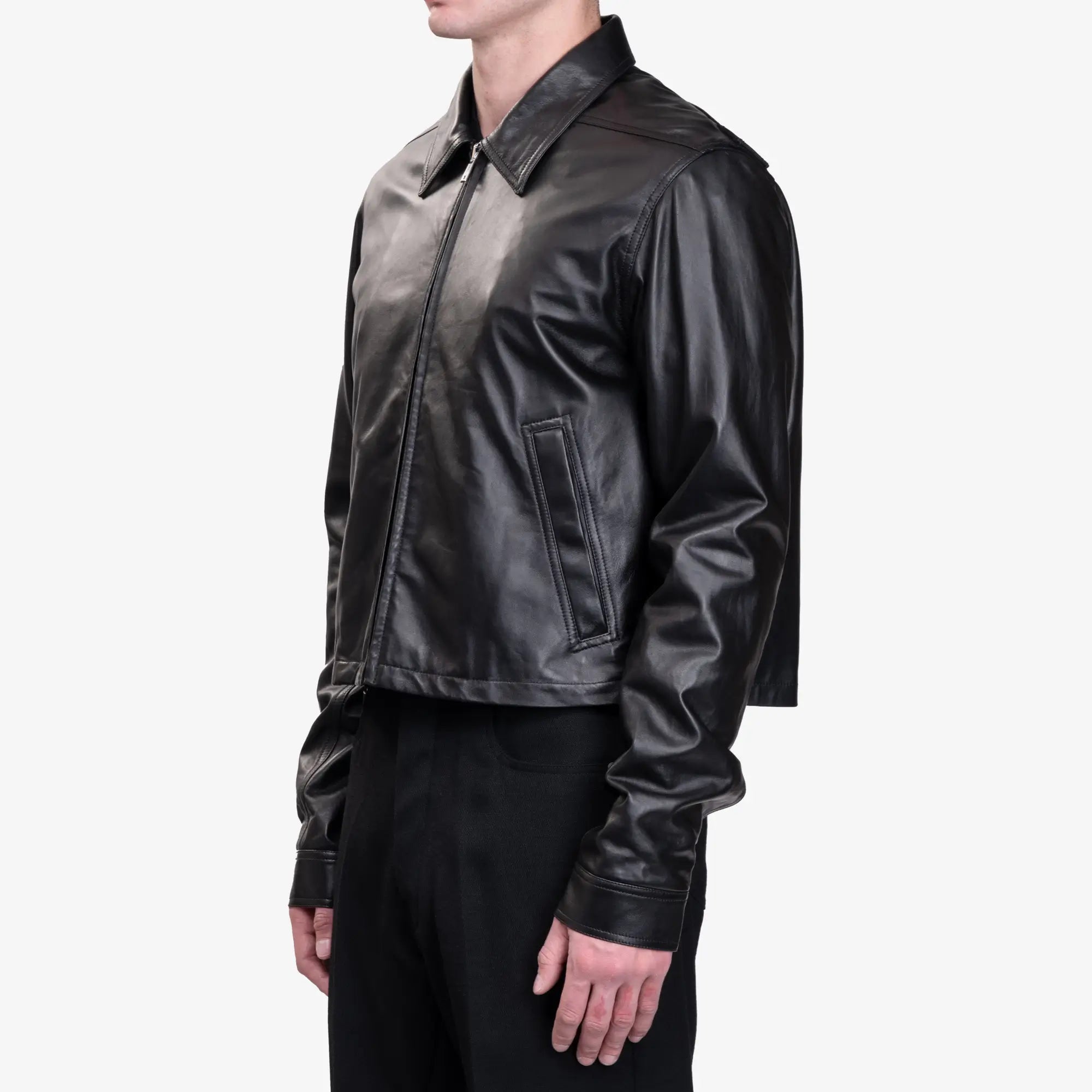 Rick Owens Alice Brad Leather Jacket Black - 3