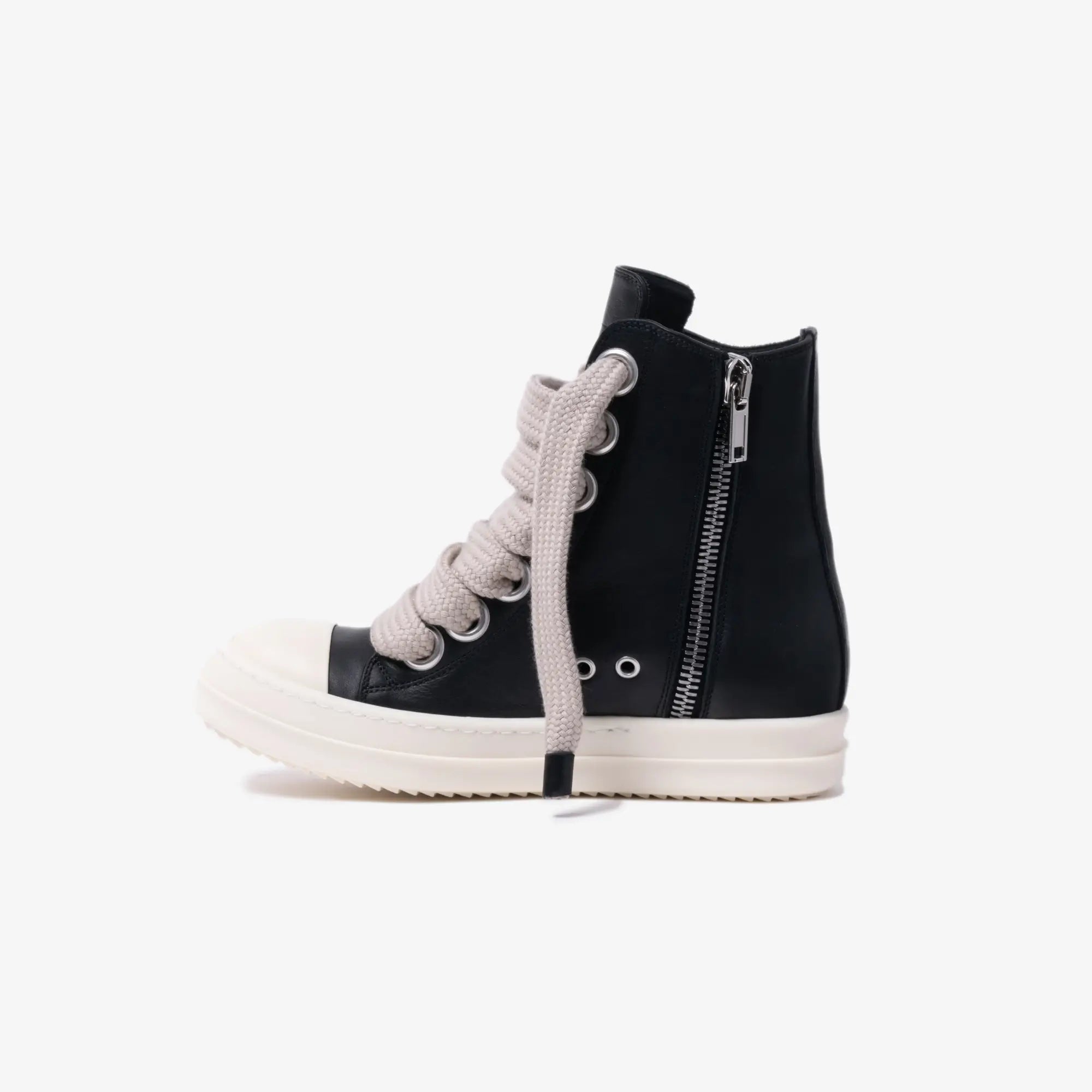 Rick Owens Womens Jumbolace High - Top Leather Sneakers Black - 3