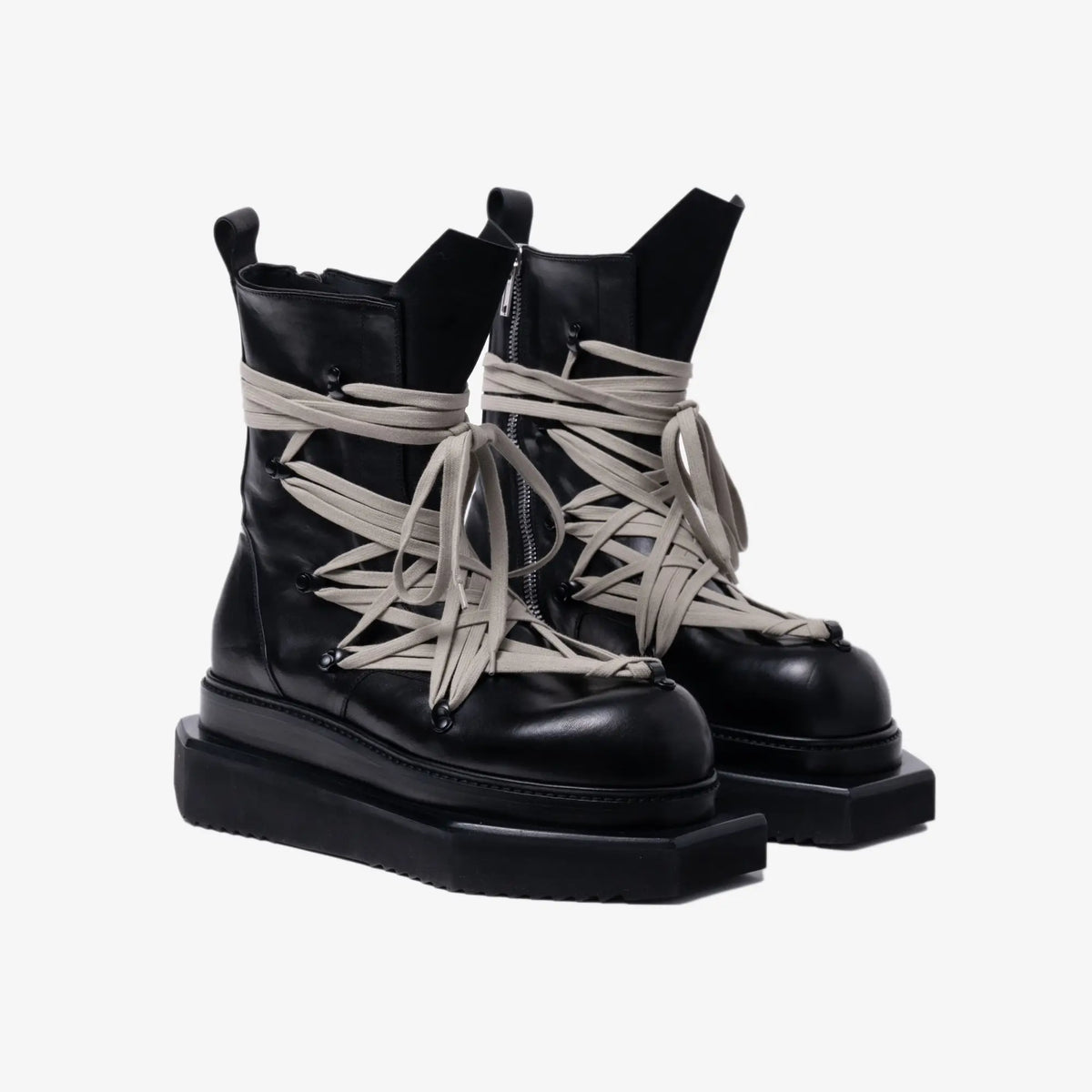 Rick Owens Mens Megalace Turbo Cyclops Leather Boots in Black