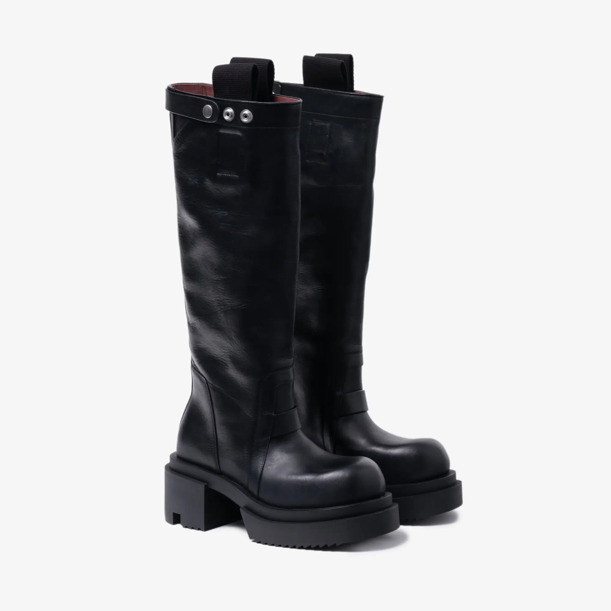 Rick Owens Womens Knee Pull On Bogun Leather Boots Black - 1