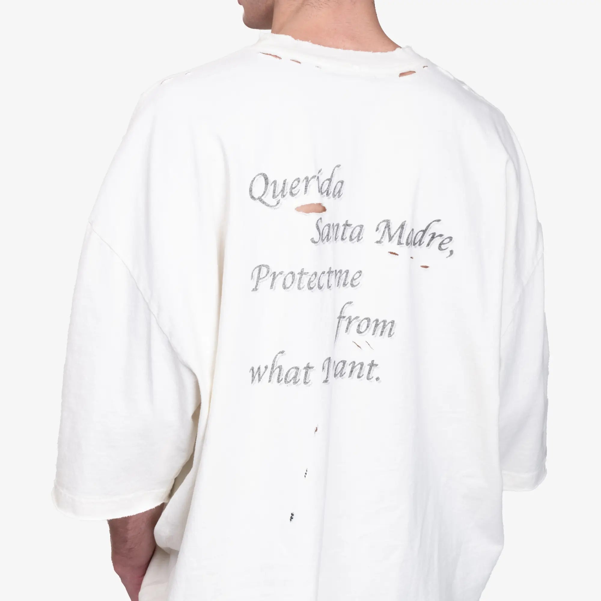 Willy Chavarria Santa Madre Destroyed Buffalo T-Shirt Snow White - 6