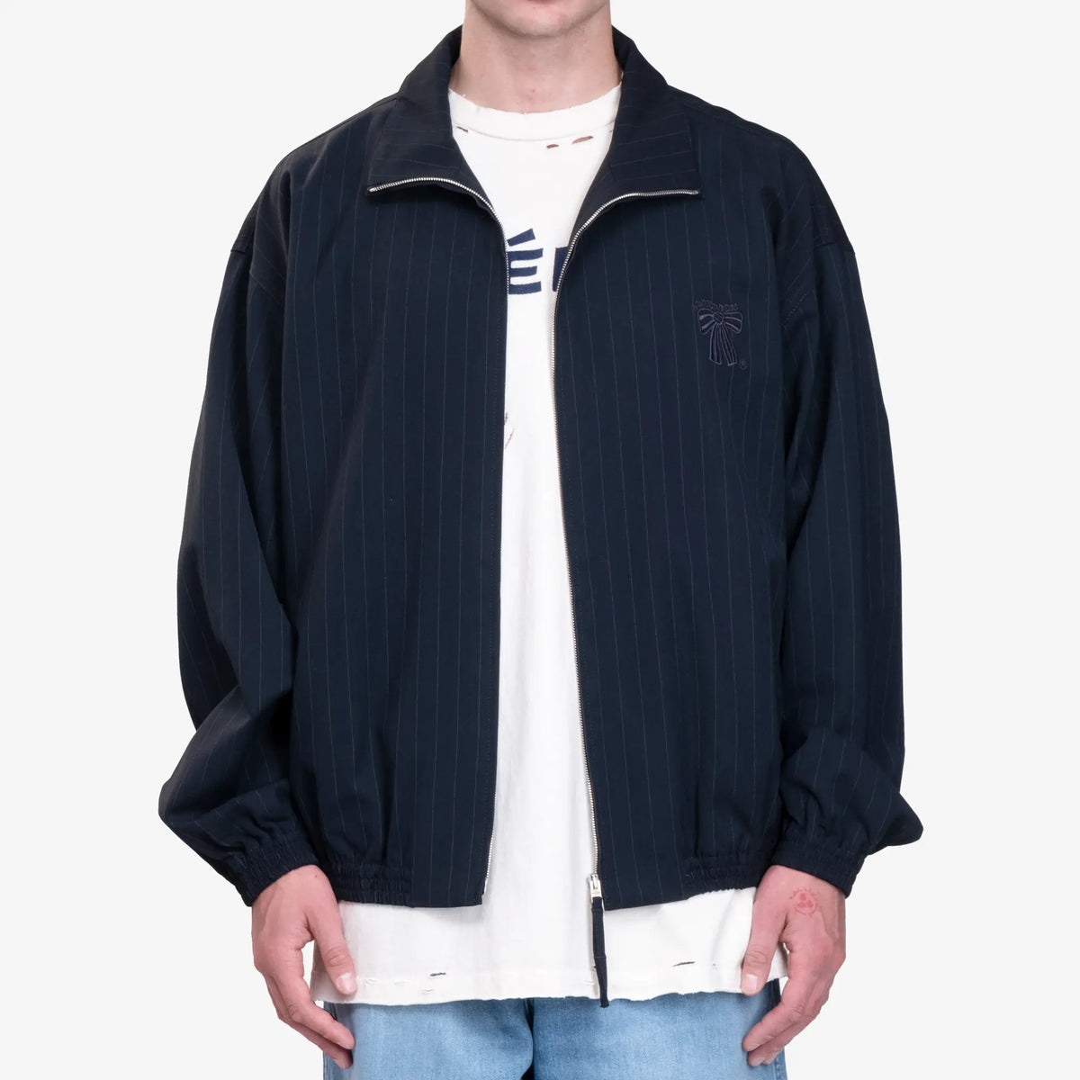 acne トラックジャケット ネイビー S Acne Studios Mens Zipper Pinstripe Jacket in Navy