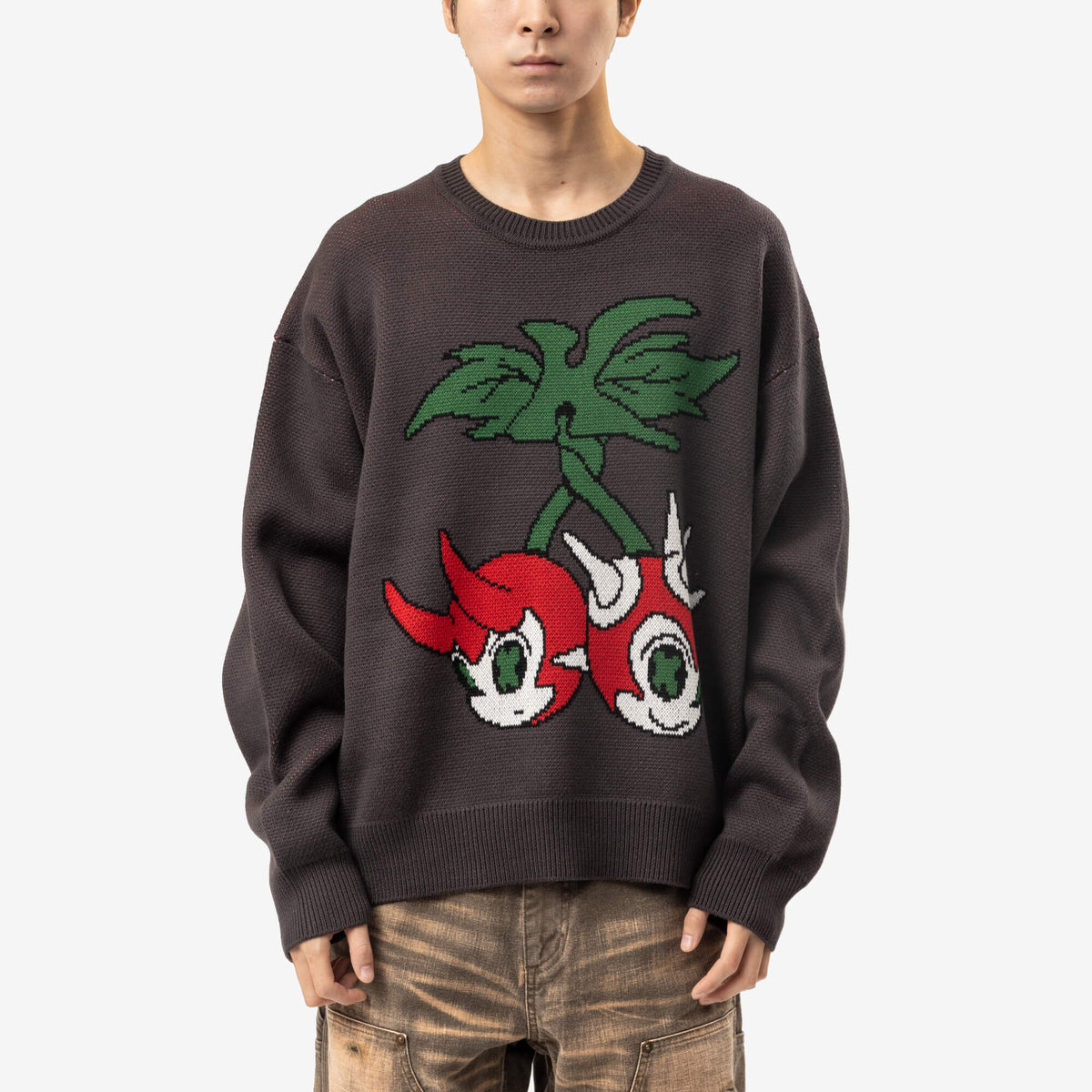 Kamiya Bakeneko Jacquard Knit Sweater Dark Gray-1