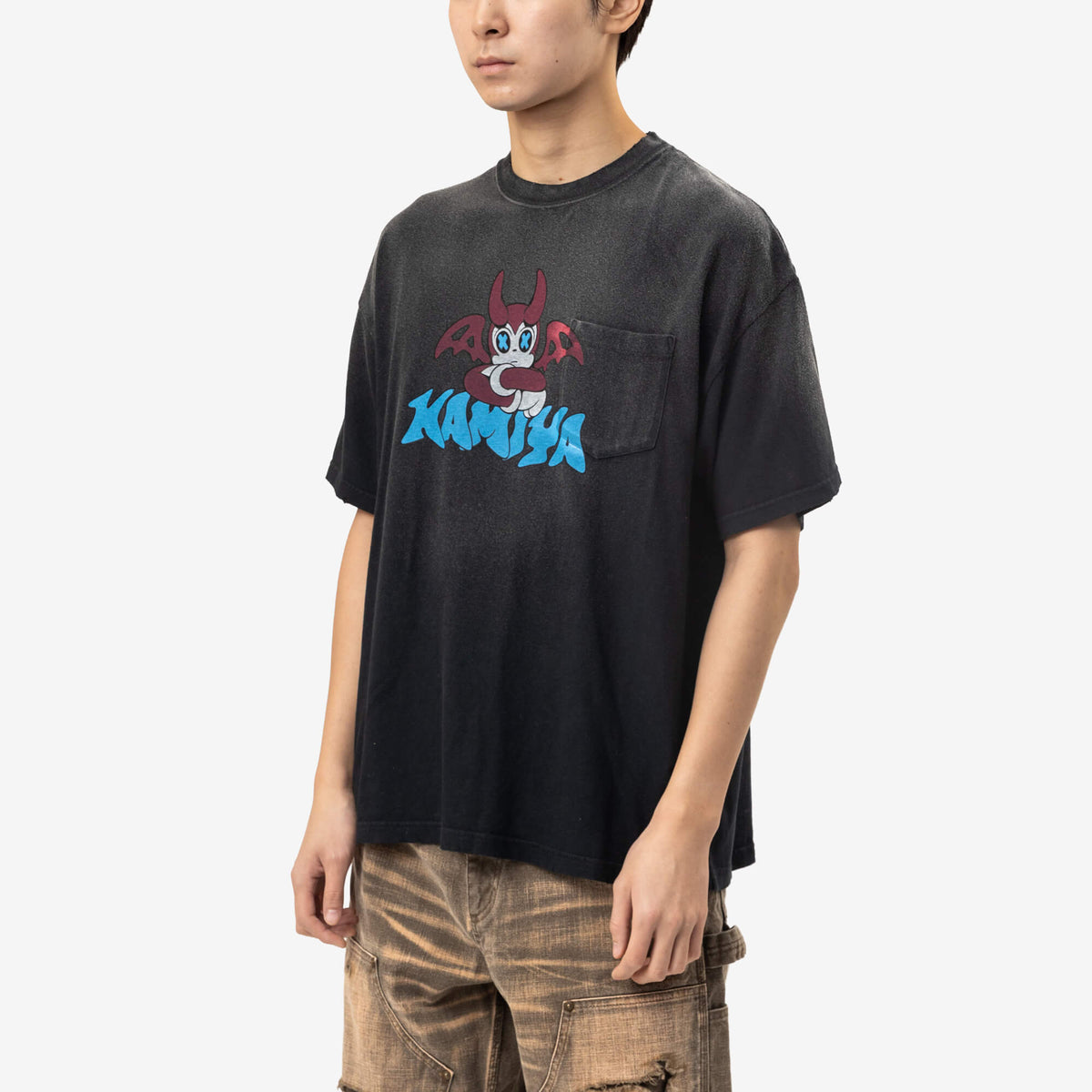 Kamiya Bakeneko Pocket T-Shirt Black-3