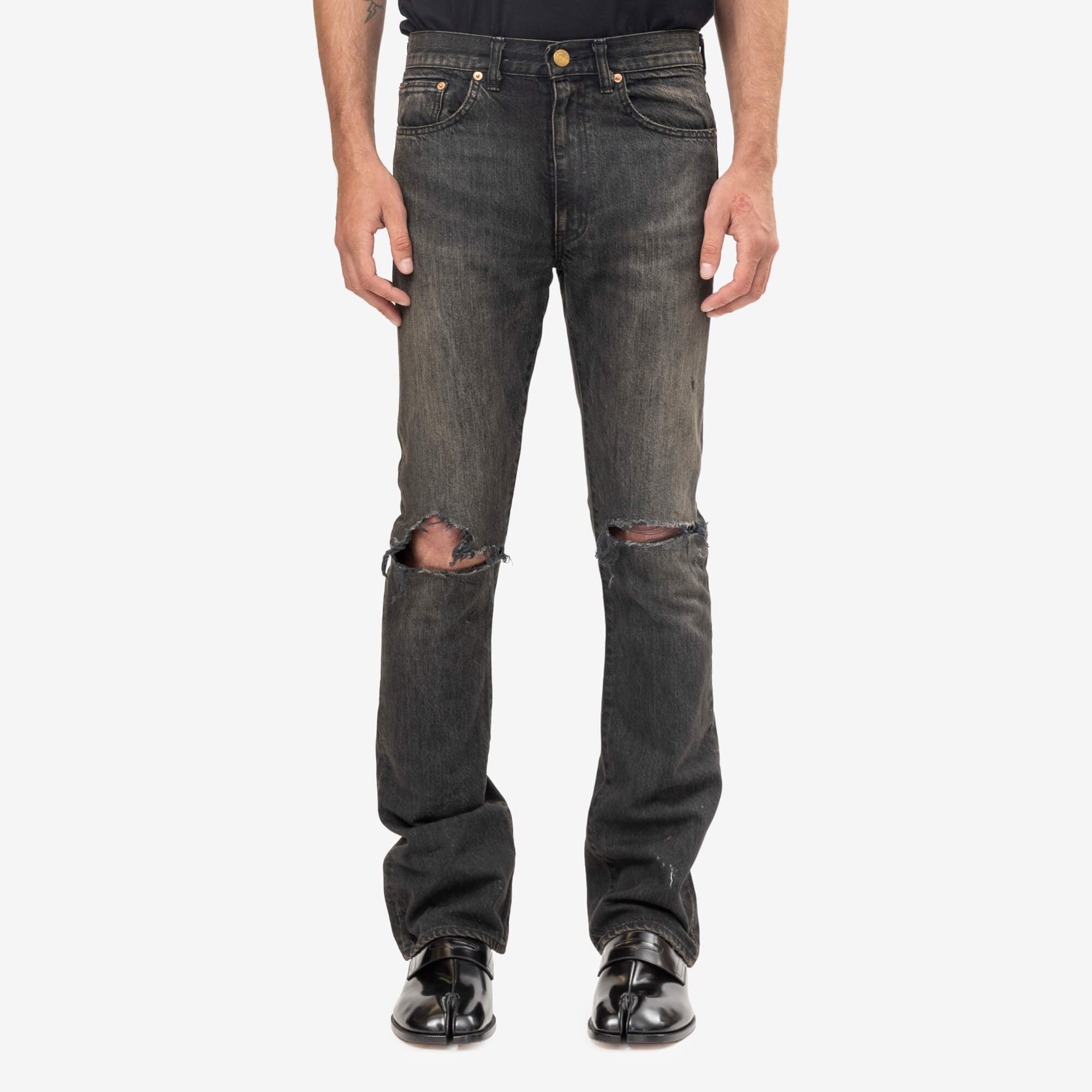 Kamiya Distressed Slim Bootcut Jeans Black-1