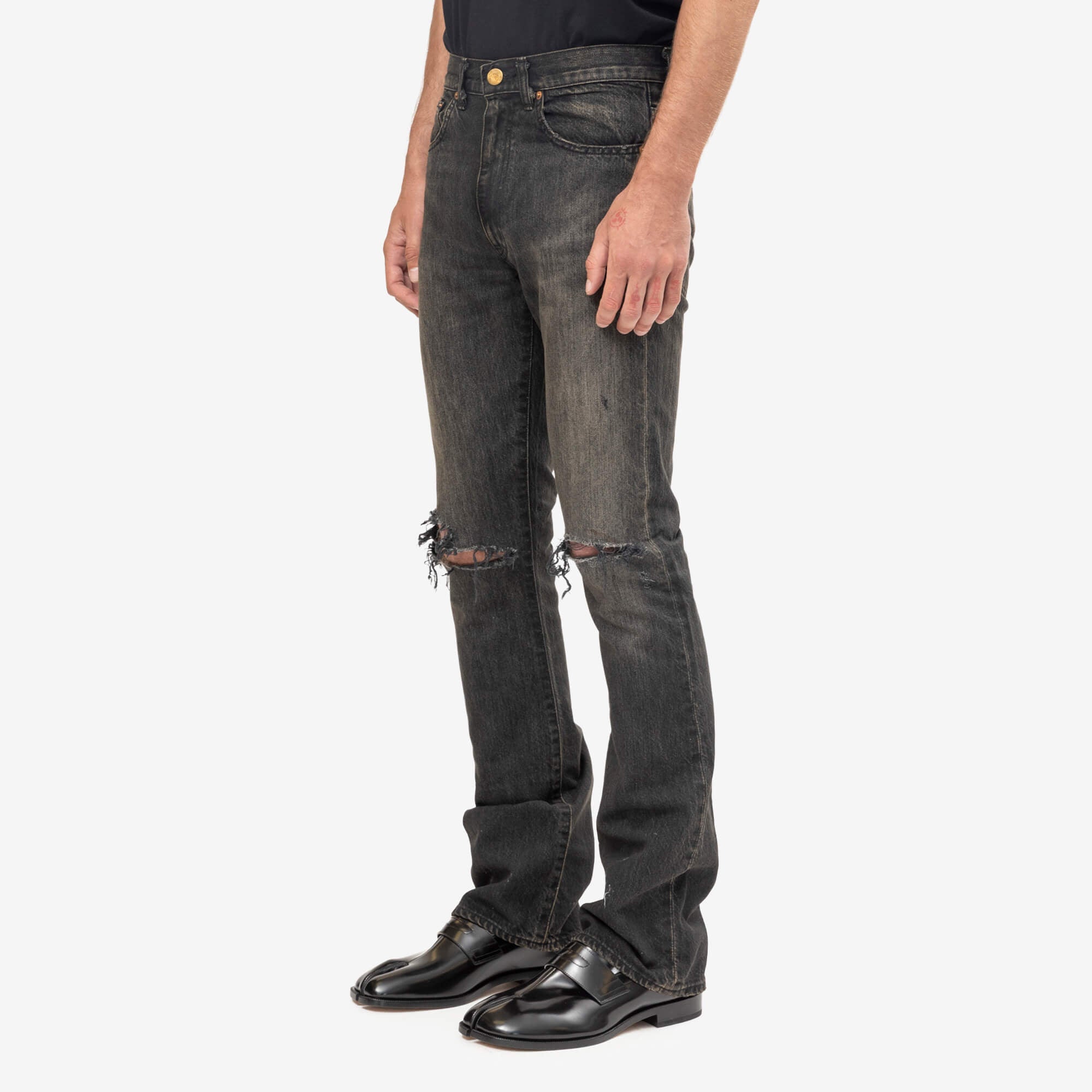 Kamiya Distressed Slim Bootcut Jeans Black-3