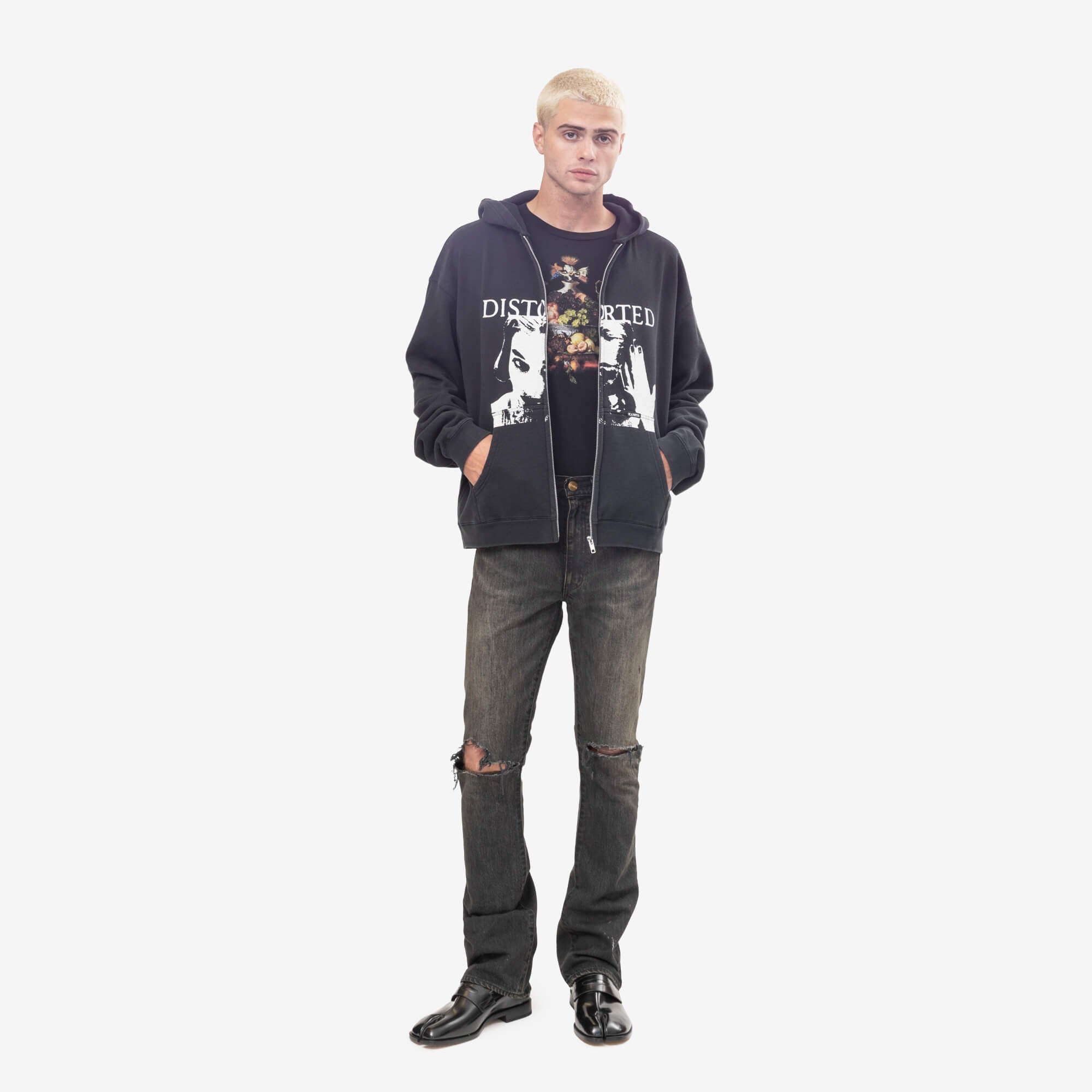 Kamiya Distressed Slim Bootcut Jeans Black-2