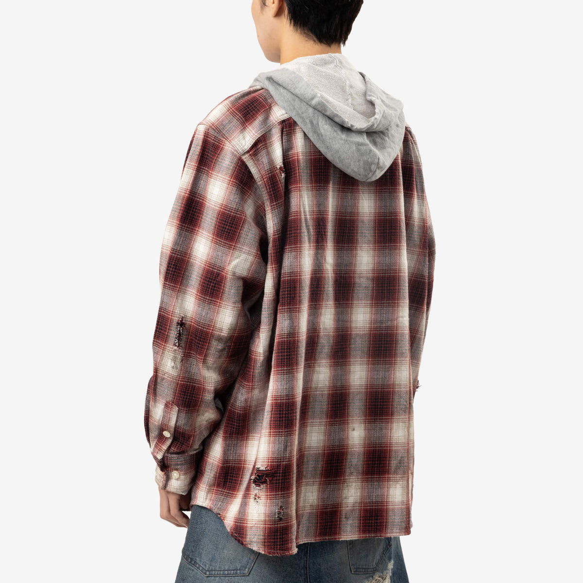 Kamiya OG Check Sun Faded Hooded Shirt Red-4