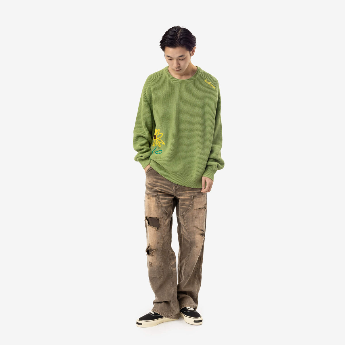 KidSuper Knit Flower Sweater Green-2
