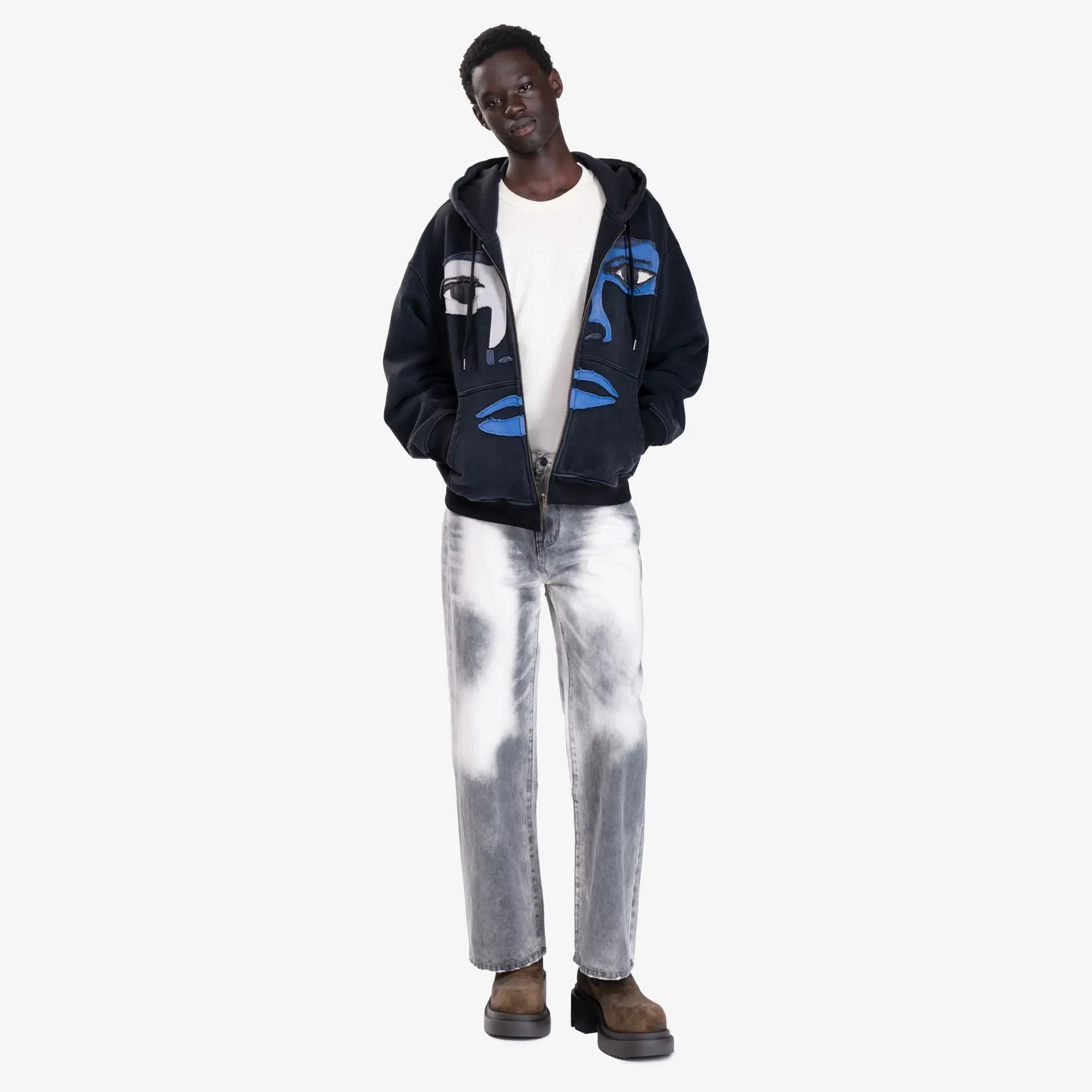 KidSuper Patchwork Face Heavy Zip Hoodie Black - 2