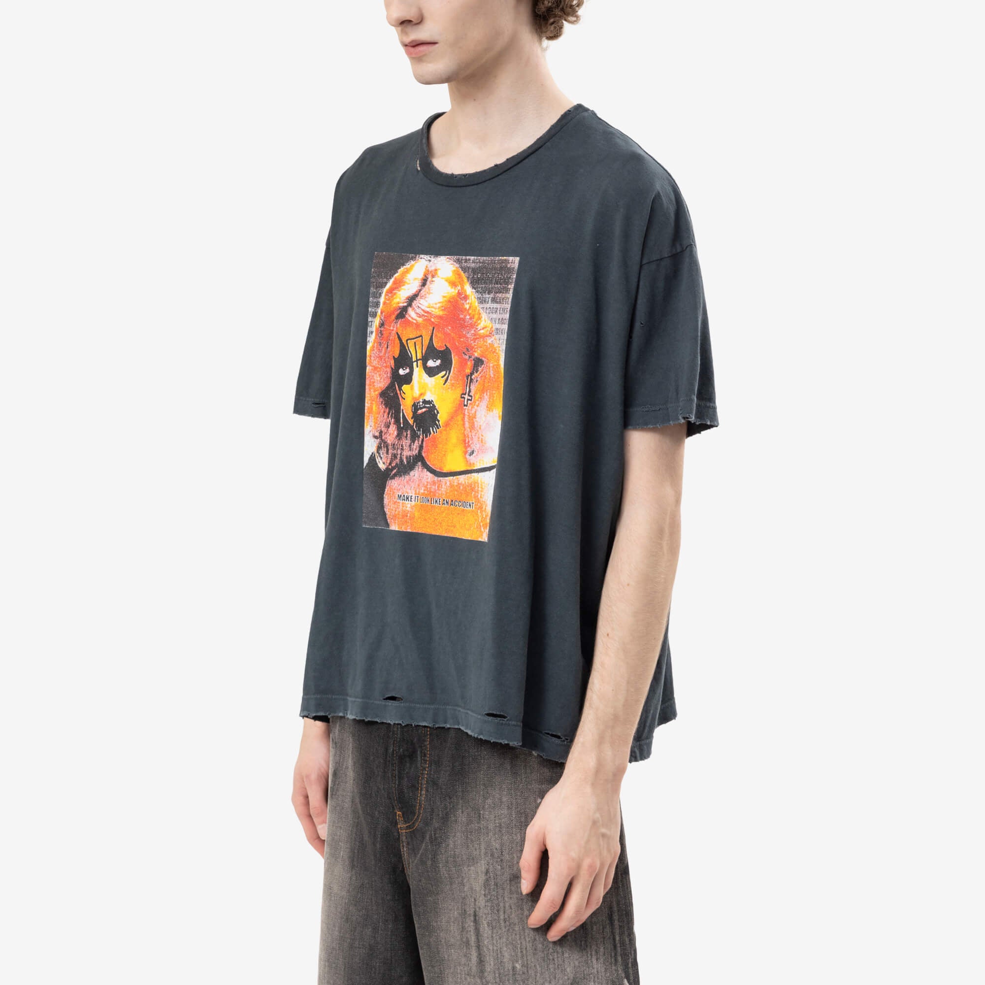 Marking Distance Distressed Accident T-Shirt Ash Black-3
