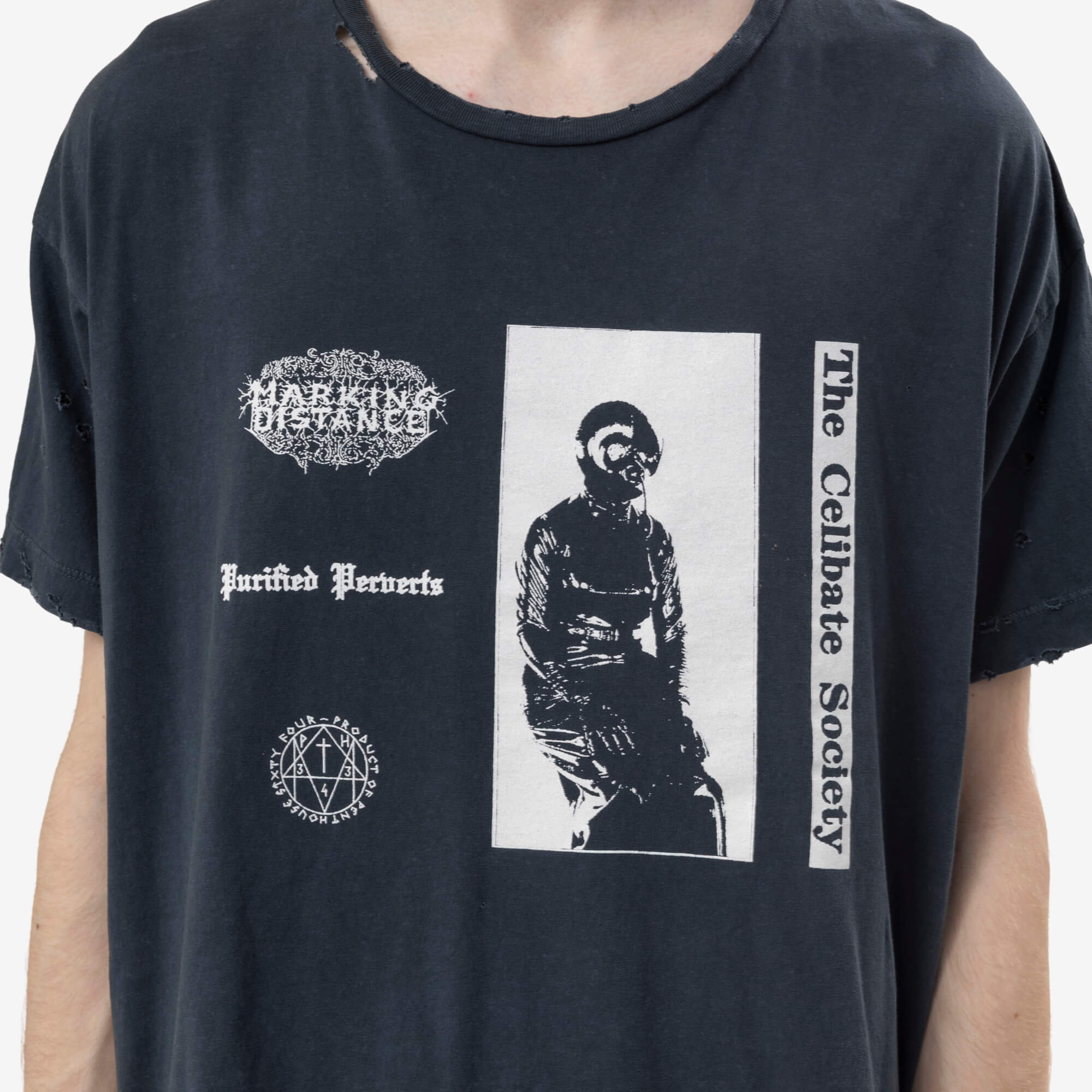 Marking Distance Distressed Addict T-Shirt Ash Black-5
