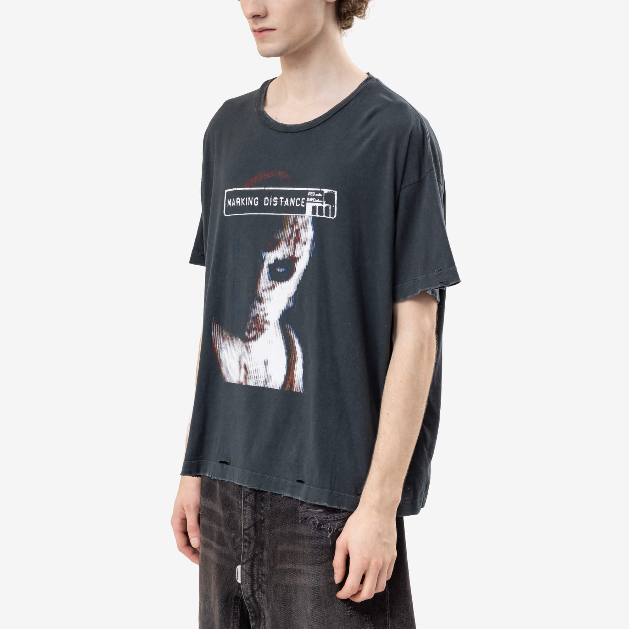 Marking Distance Distressed Manhunt T-Shirt Ash Black-3