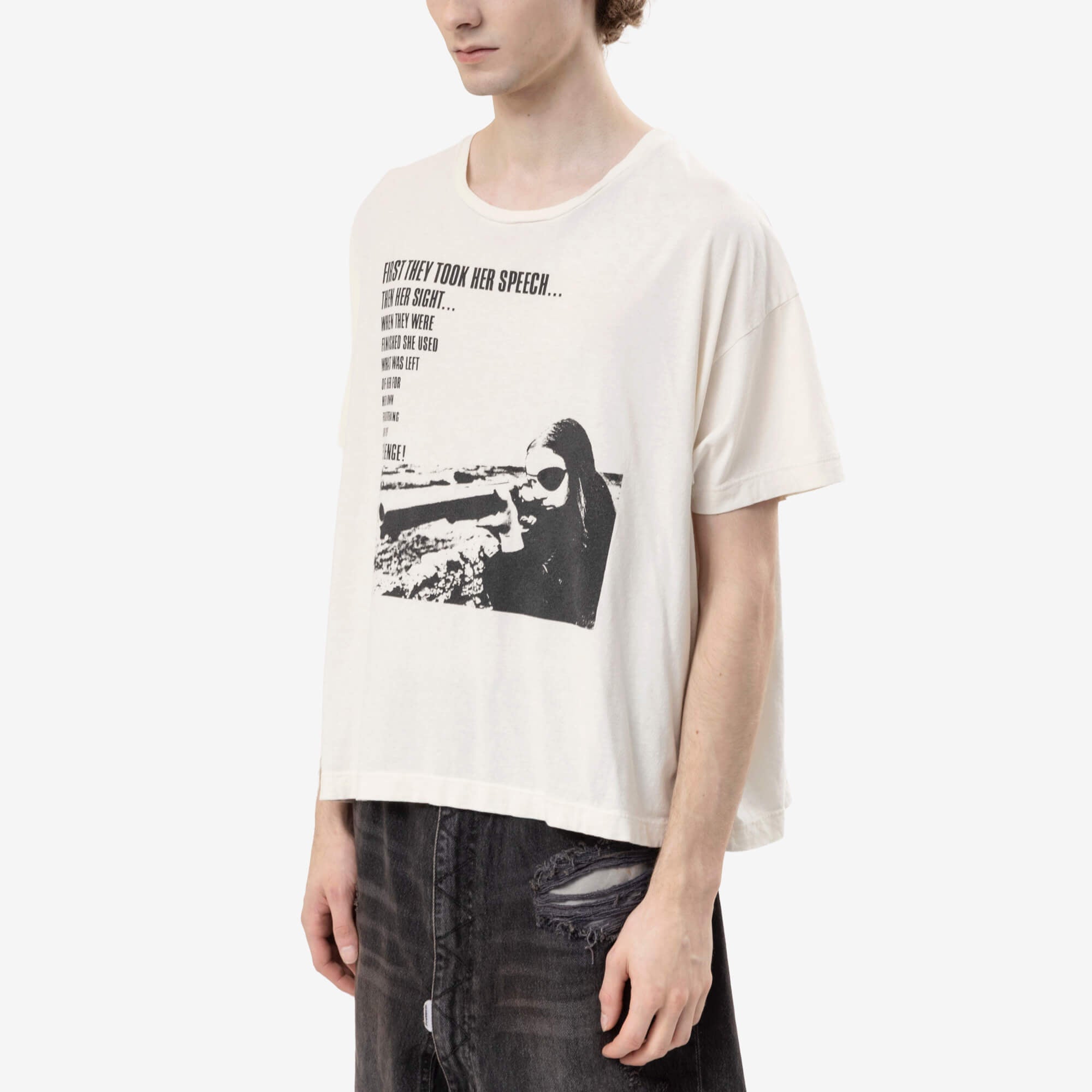 Marking Distance Distressed One Eye T-Shirt Natural White-3