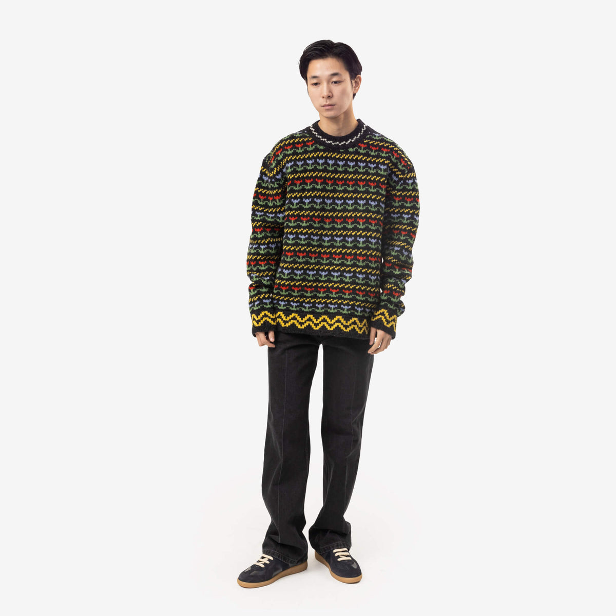 MARNI Fairisle Shetland Wool Sweater Charcoal-2
