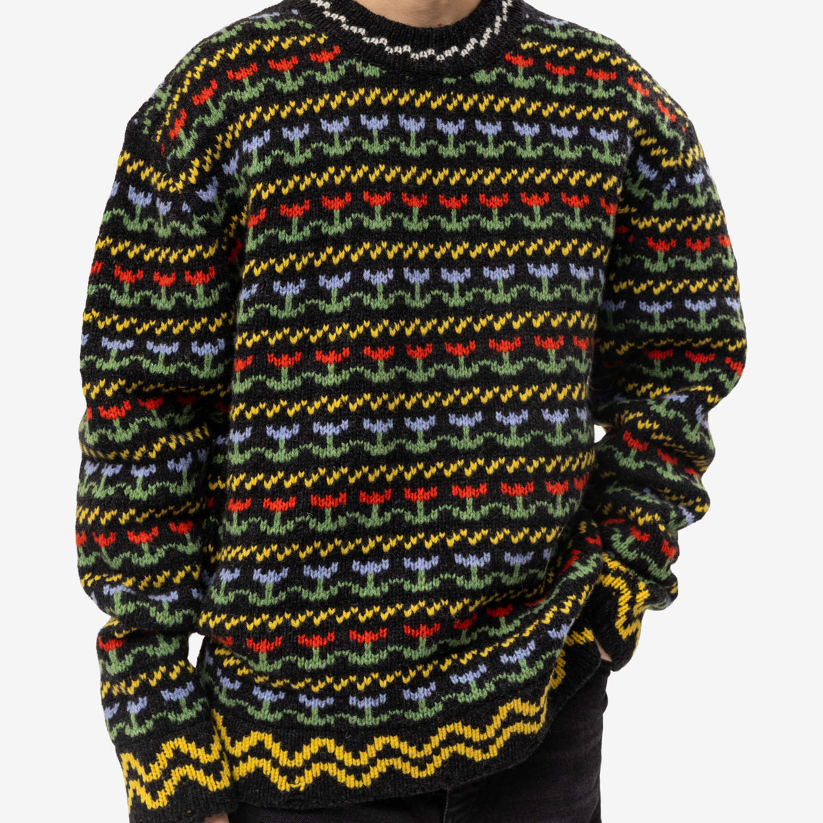 MARNI Fairisle Shetland Wool Sweater Charcoal-5
